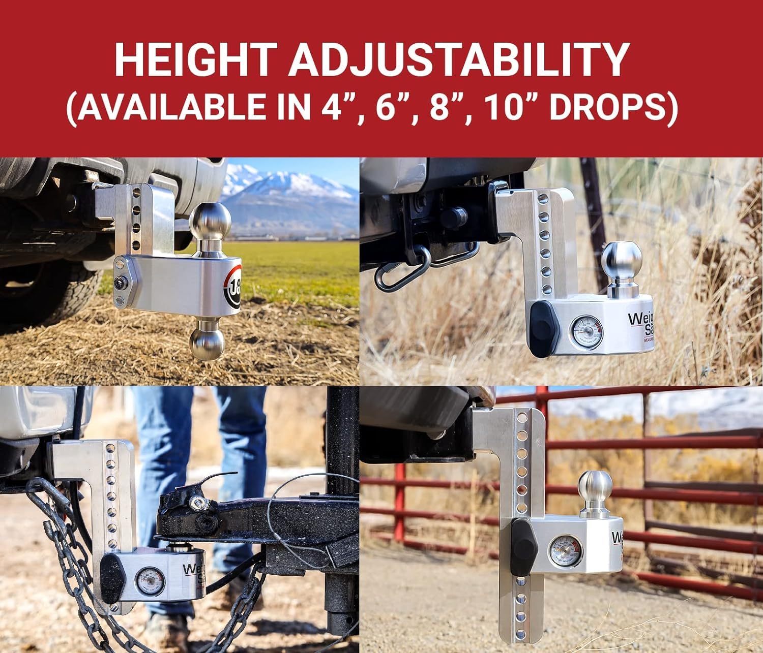 Weigh Safe Adjustable Trailer Hitch Ball Mount - 8'' Drop Hitch For 2.5'' Receiver W/ 2 Pc Keyed Alike Lock Set, Premium Aluminu