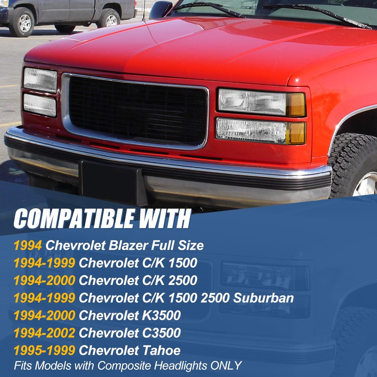 Auto Dynasty Headlights Assembly Compatible With 1994-1998 Chevy C10 Silverado Tahoe Suburban C/K 1500 2500 3500 Blazer, 8Pcs Co