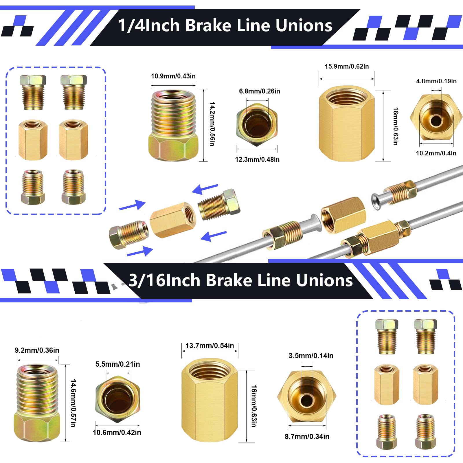 smseace 2Sets 25Ft. 3/16 '' and 1/4 '' Brake Line Tubing Kit with Brake Line Fittings(Includes 16pcs 3/16 ''&16pcs 1/4 '' Fittin