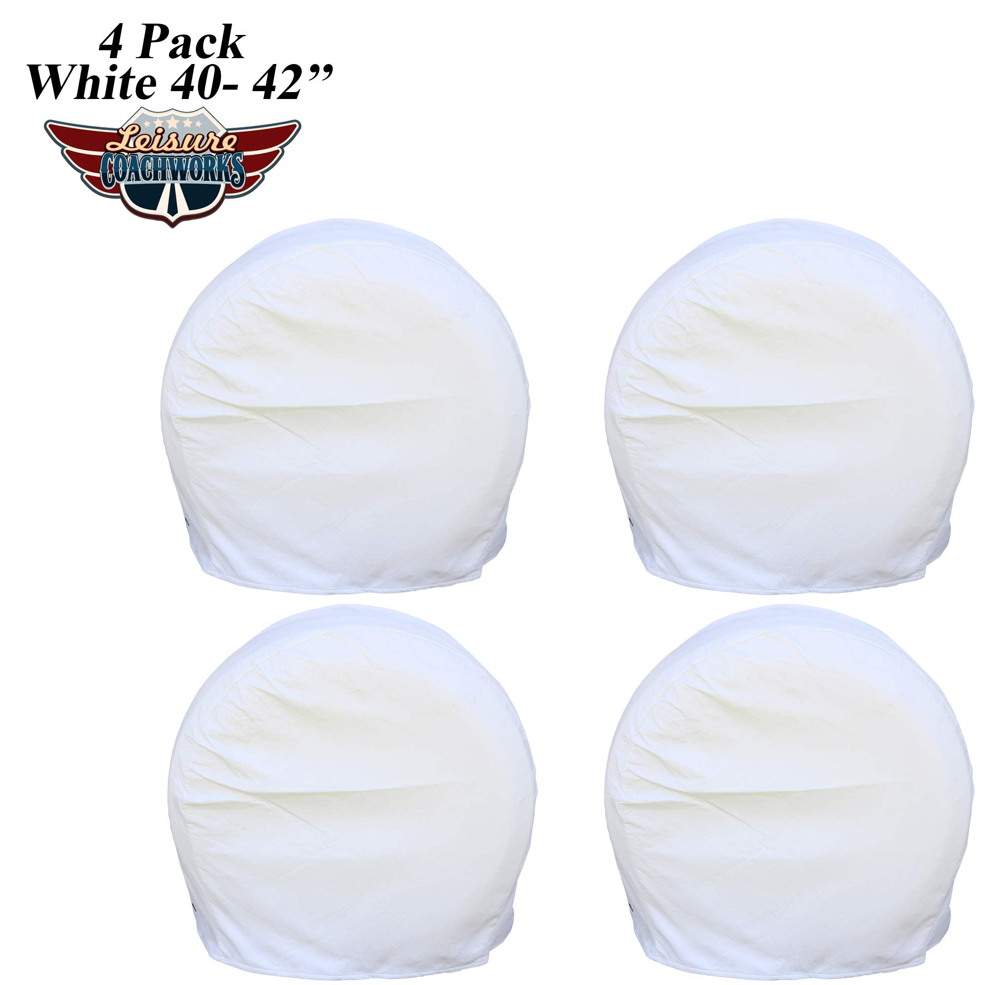 Leisure Coachworks Tire Covers for RV Wheel Set of 4 Motorhome Wheel White Covers Waterproof Soft Vinyl Tire Protectors Tire Cov