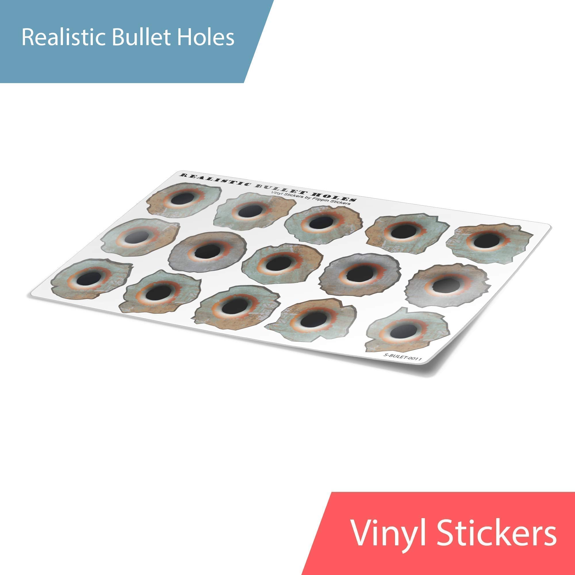 Flippin Stickers Realistic Bullet Hole 3D Vinyl Decals - Rusty Brown, Small Caliber, 15 pcs, 1"