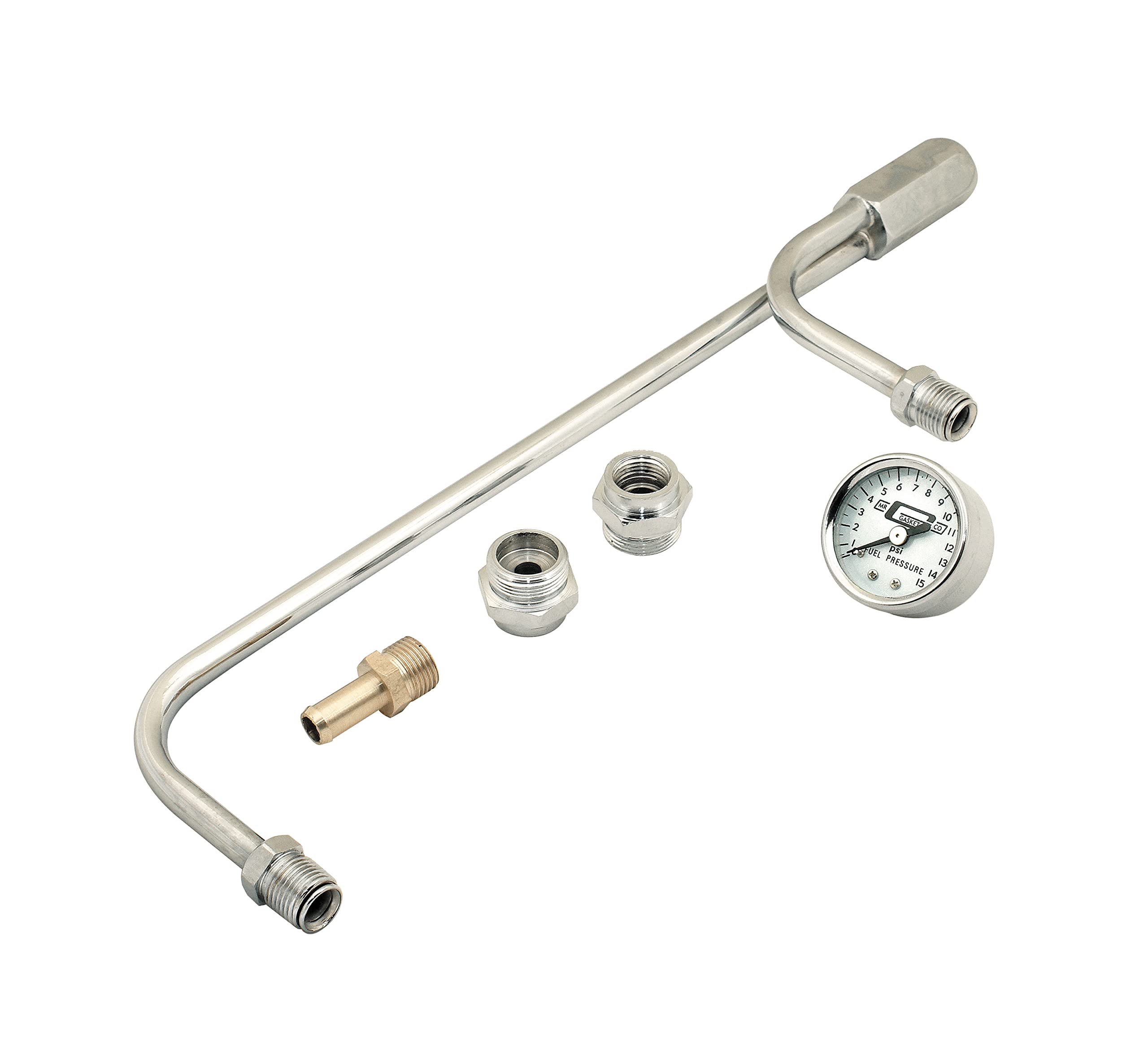 Mr. Gasket 1559 Chrome Plated Fuel Line With Pressure Gauge