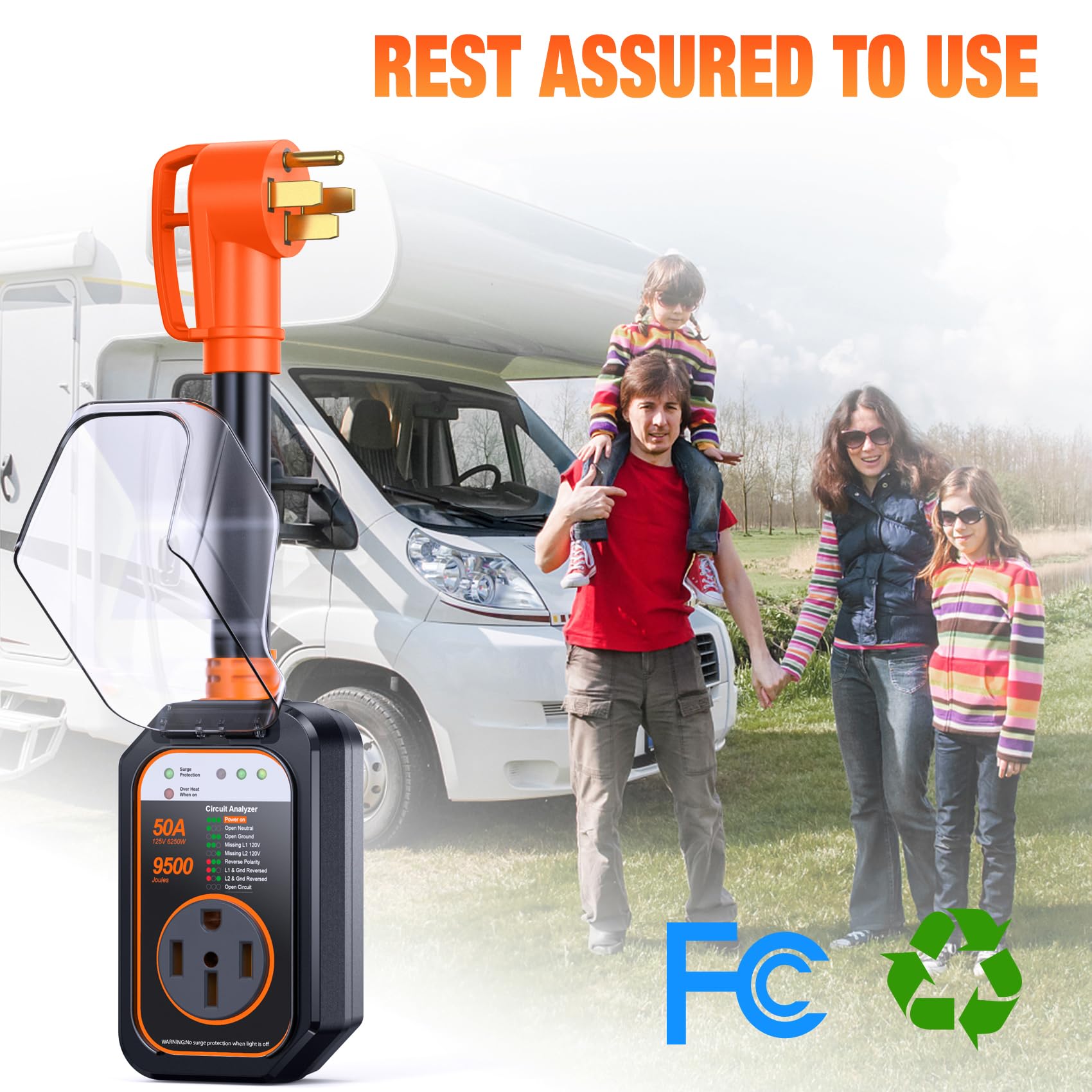 Geargo Rv Surge Protectors 50 Amp Rv Circuit Analyzer, Full Protection(9500 Joules), Rv Adapter Plug For Camper(Orange)