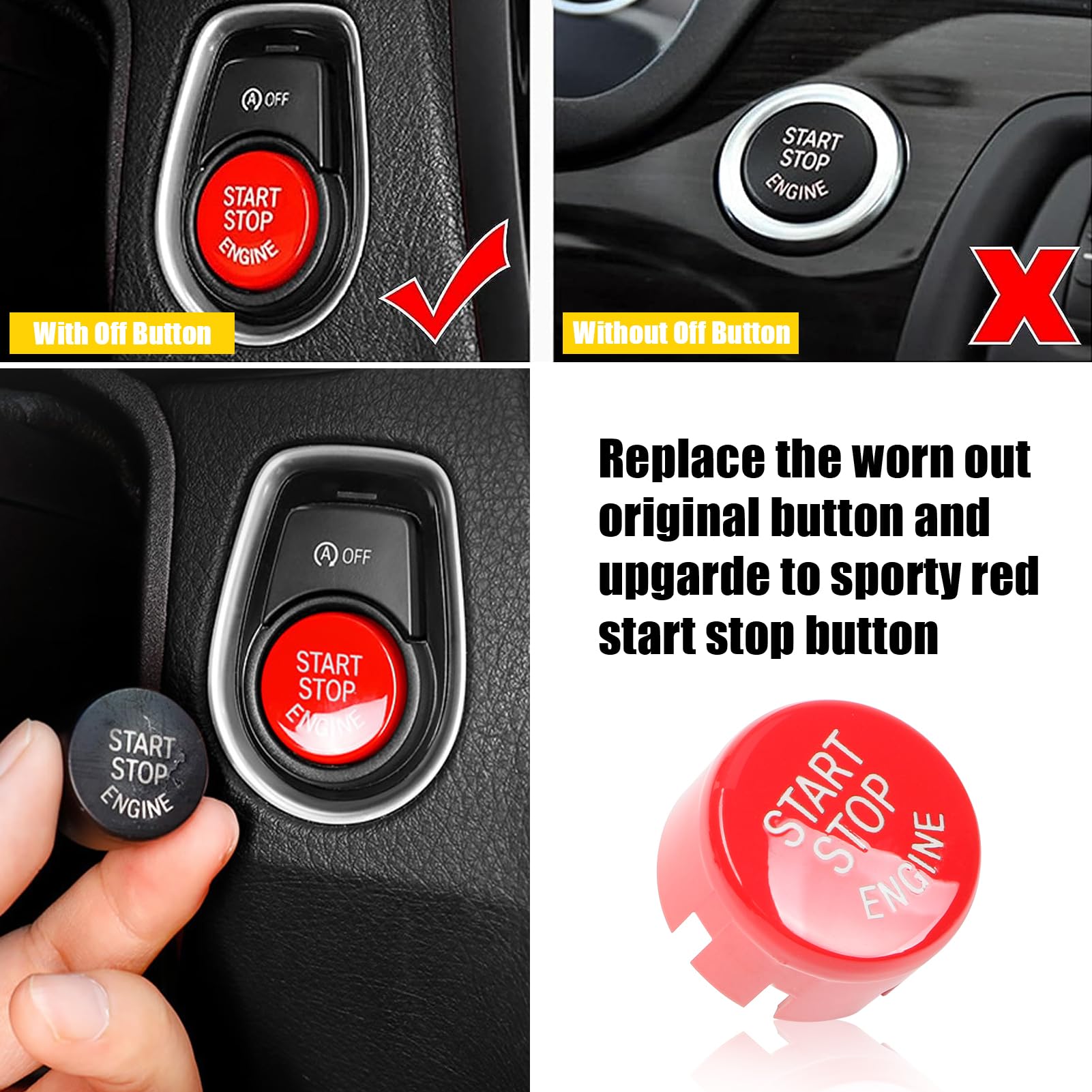 Jaronx Compatible With Bmw M1 M2 Buttons, Steering Wheel Sporty Red Start Stop Active Cruise Control Button For Bmw M3 F30 F80/M