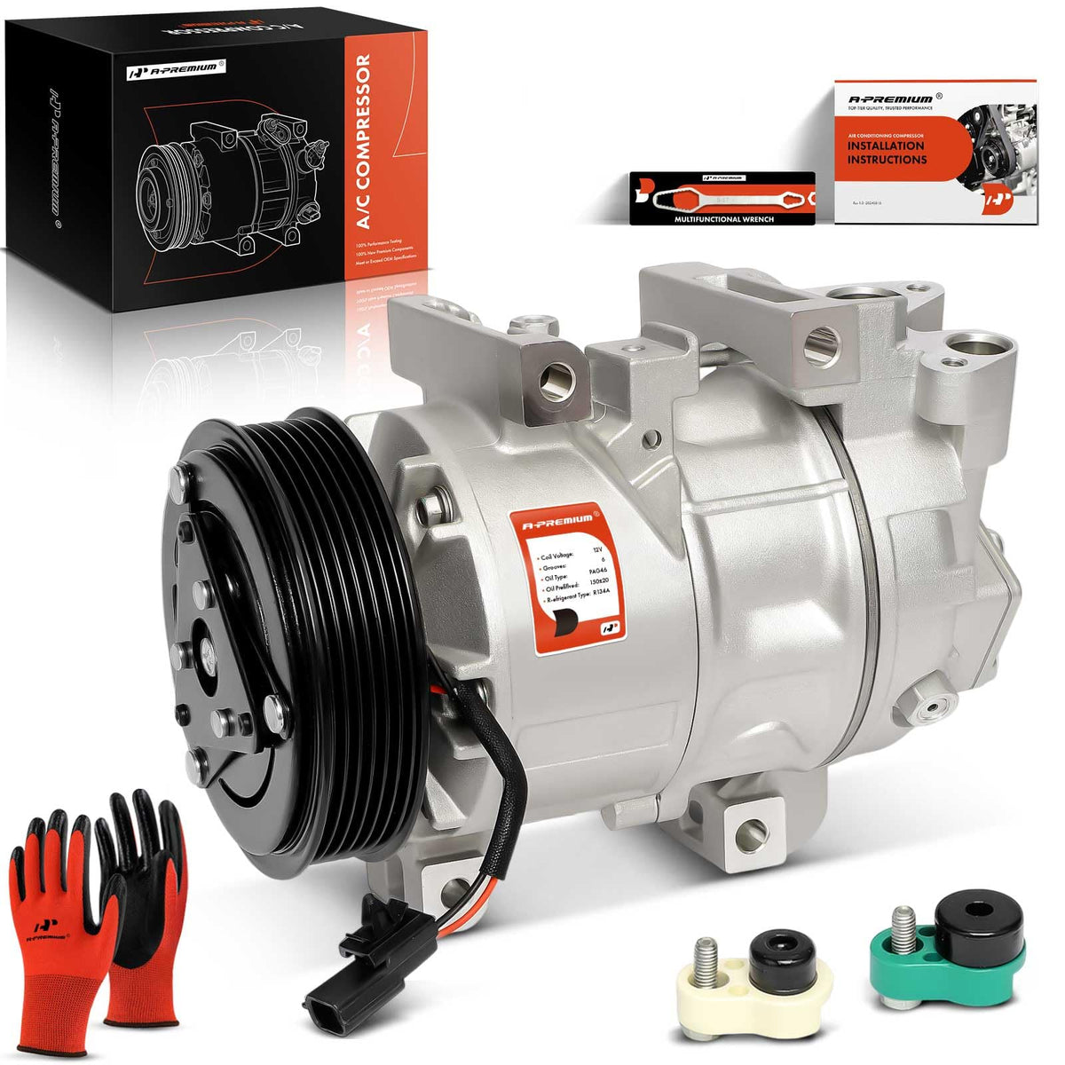 A-Premium Air Conditioner AC Compressor with Clutch Compatible with Nissan Altima 2.5L 2013-2018 - VCS141C Compressor, 6 Grooves