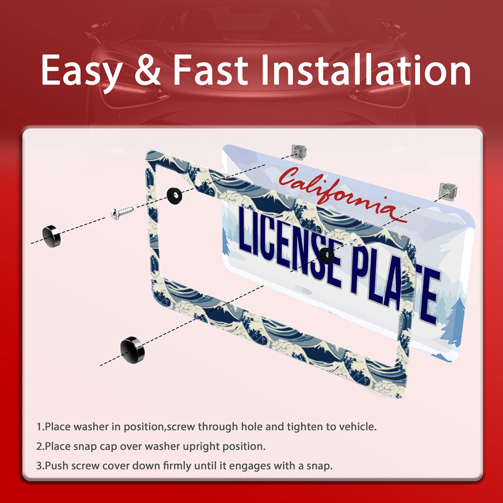 Personalise Ocean Waves Traditional Pattern License Plate Frames Car Universal Accessories Stainless Steel License Plate Cars De