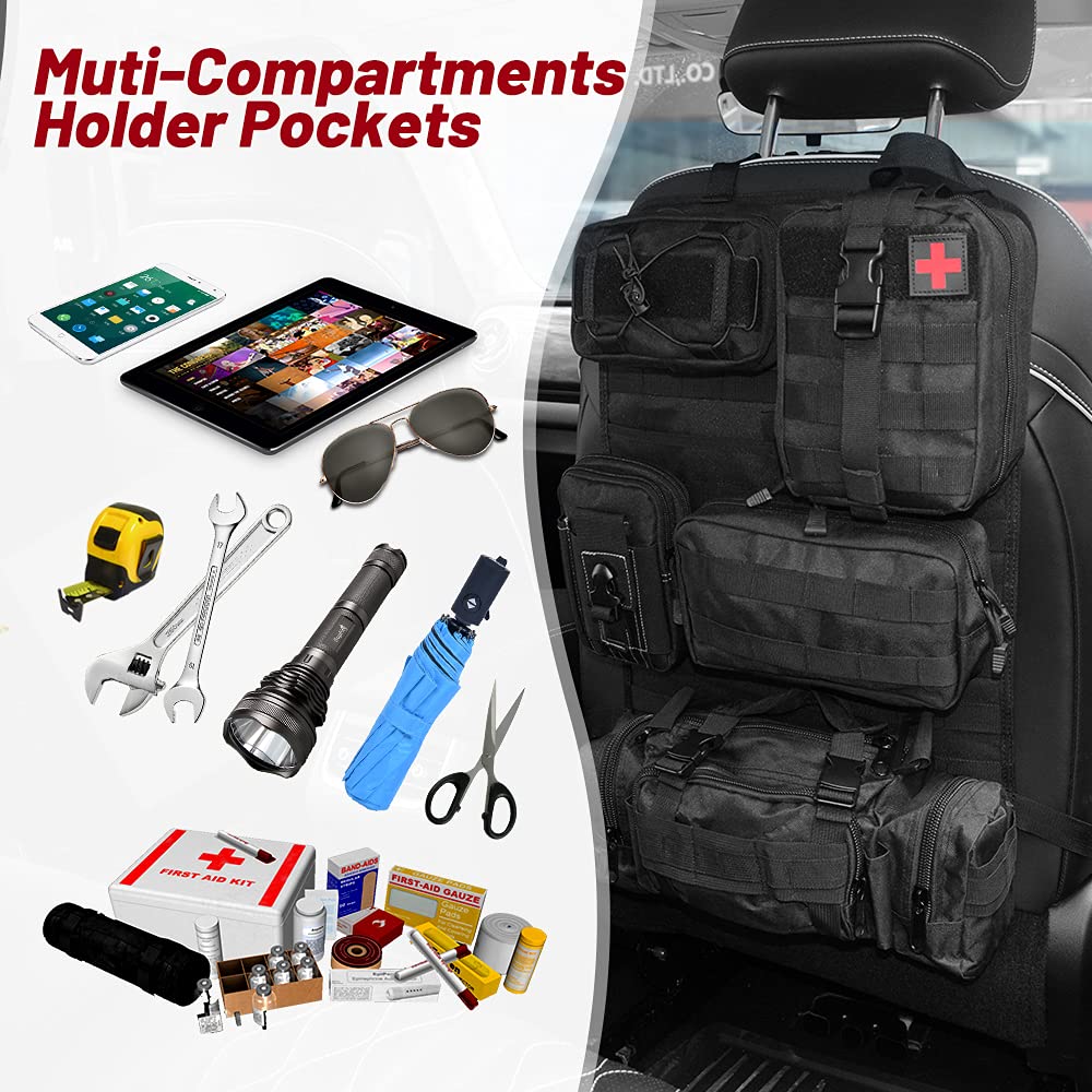 Universal Tactical Vehicle Back Seat Organizer With 5 Molle Pouch Molle Pouches Truck Seat Organizer Tactical Gear For Car Truck