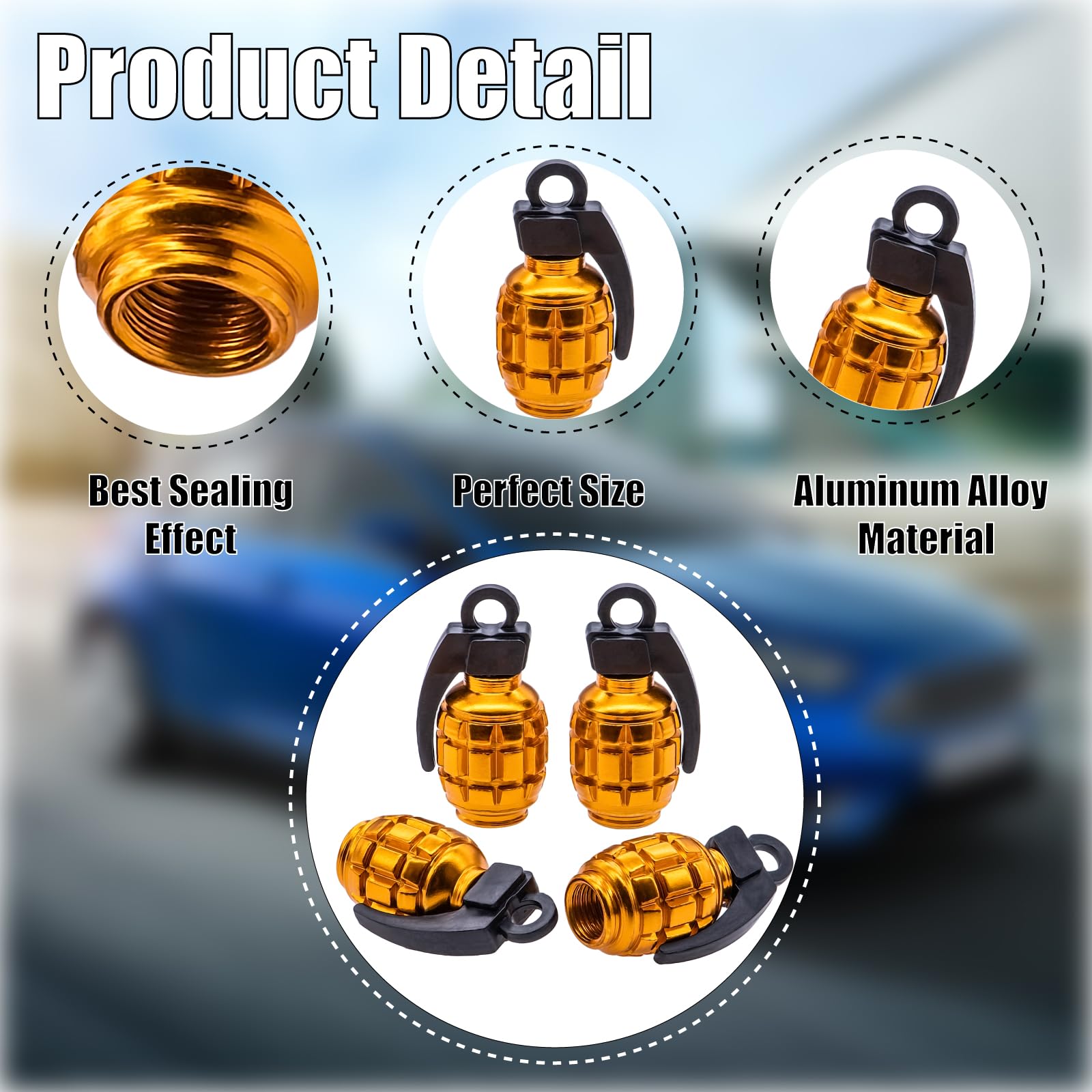 Meajoo 4Pcs Car Tire Valve Stem Caps, Aluminium Alloy Tire Valve Stem Covers Universal Car Wheel Tire Valve Caps For Cars, Truck