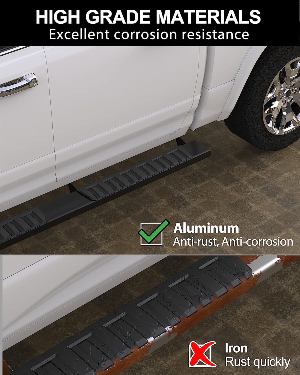 KYBOLT Running Boards Compatible with 2007-2018 Chevy Silverado/GMC Sierra 1500 Crew Cab,Aluminum Running Boards for 2007-2019 S