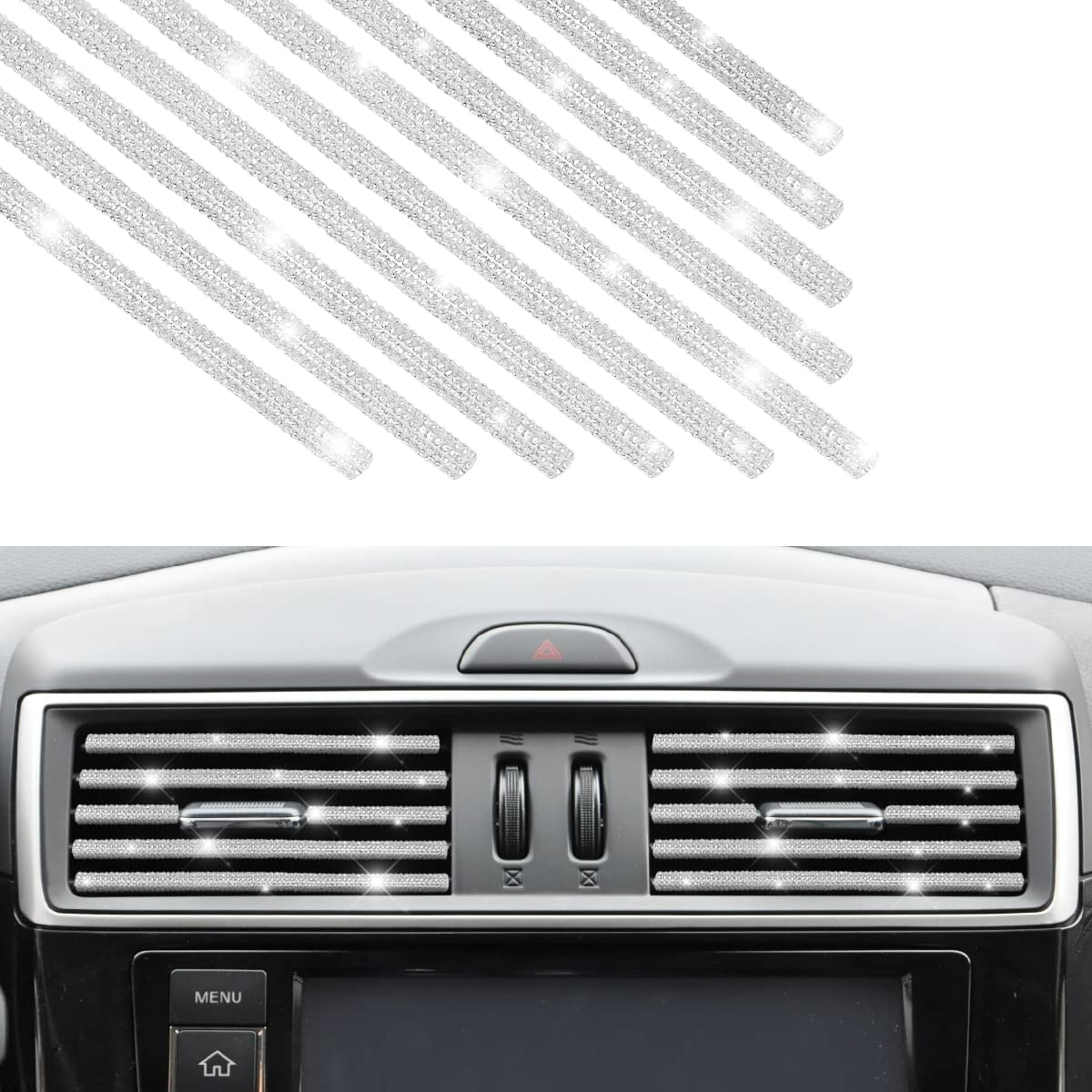 Aukepo 10 Pcs Bling Car Air Vent Outlet Trim, Rhinestone Air Conditioner Decoration Strip For Vent Outlet, Universal Bendable Tr