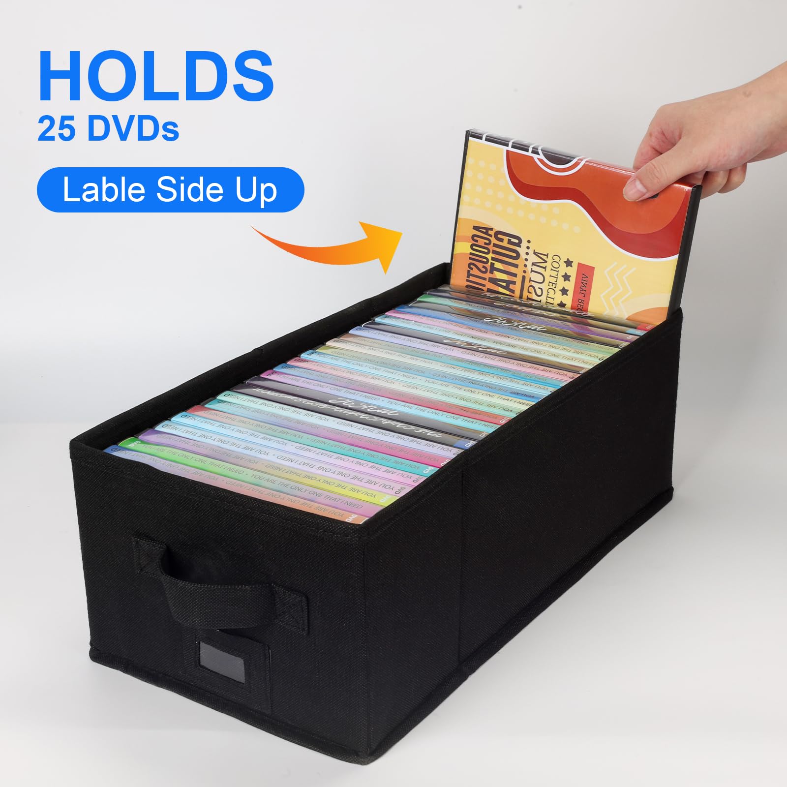 Boatisle Dvd Storage Box With Handles And Lid - Dvd Case Holder Organizer With External Label Slots, Stackable Dvd Storage Case