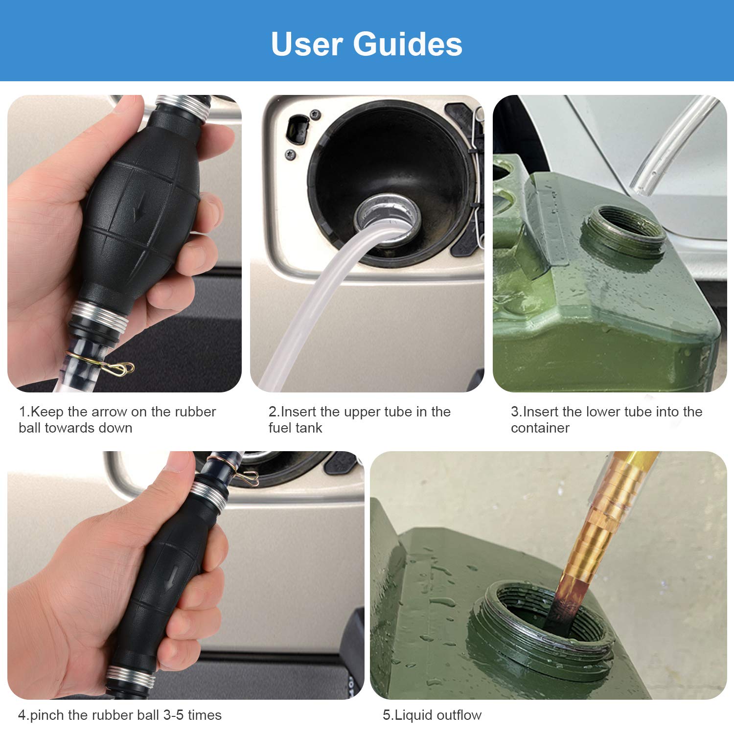 Siphon Pump For Gasoline Gas Oil Fuel Petrol Diesel Fluid Water Fish Tank,Manual Hand Pump 1 Transfer Pump With 2 Durable Pvc Si