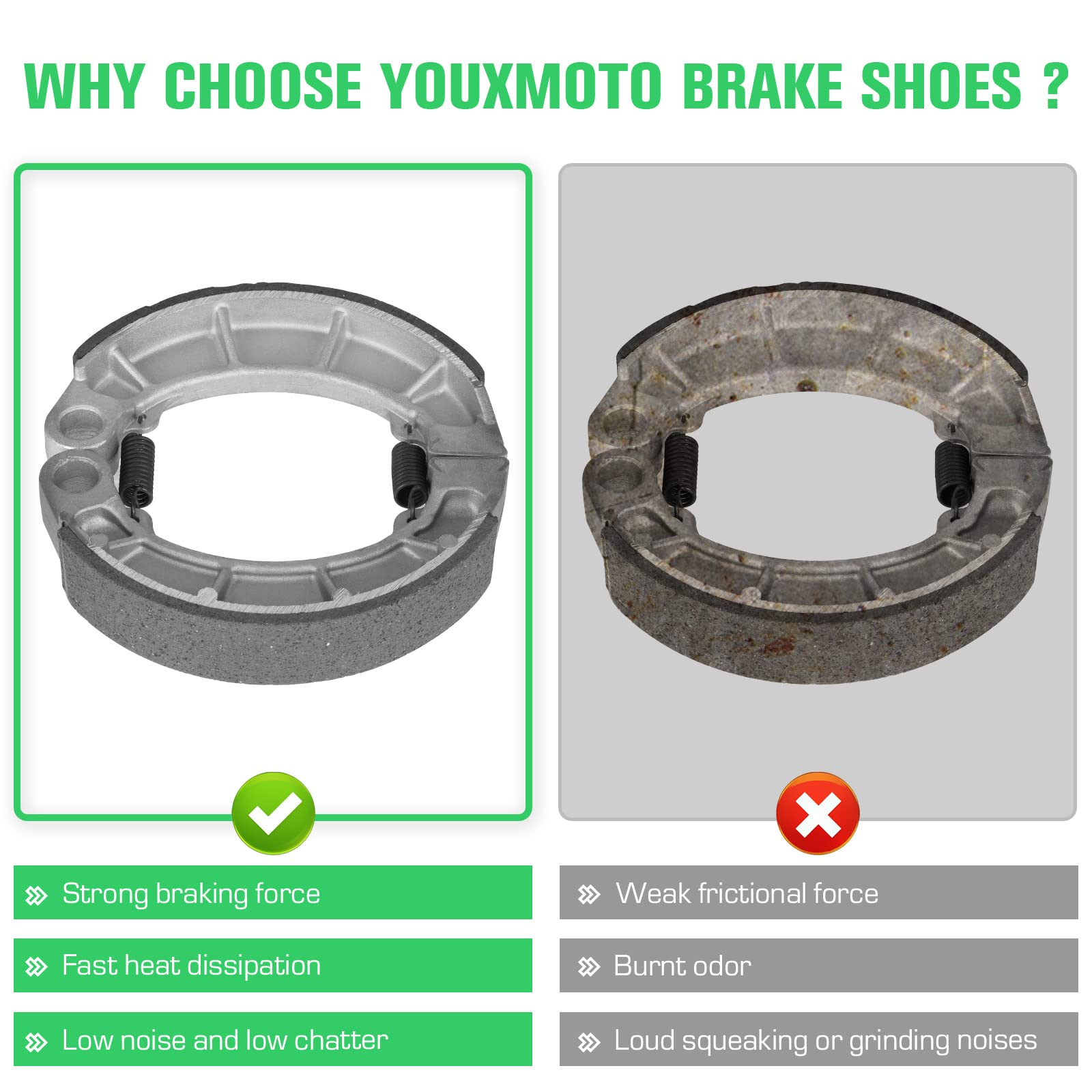 Youxmoto Front Rear Brake Shoes for Honda Foreman 400 (TRX400)1995-2007 / for Foreman 450 (TRX450) 1998-2004/ for Fourtrax 350 (