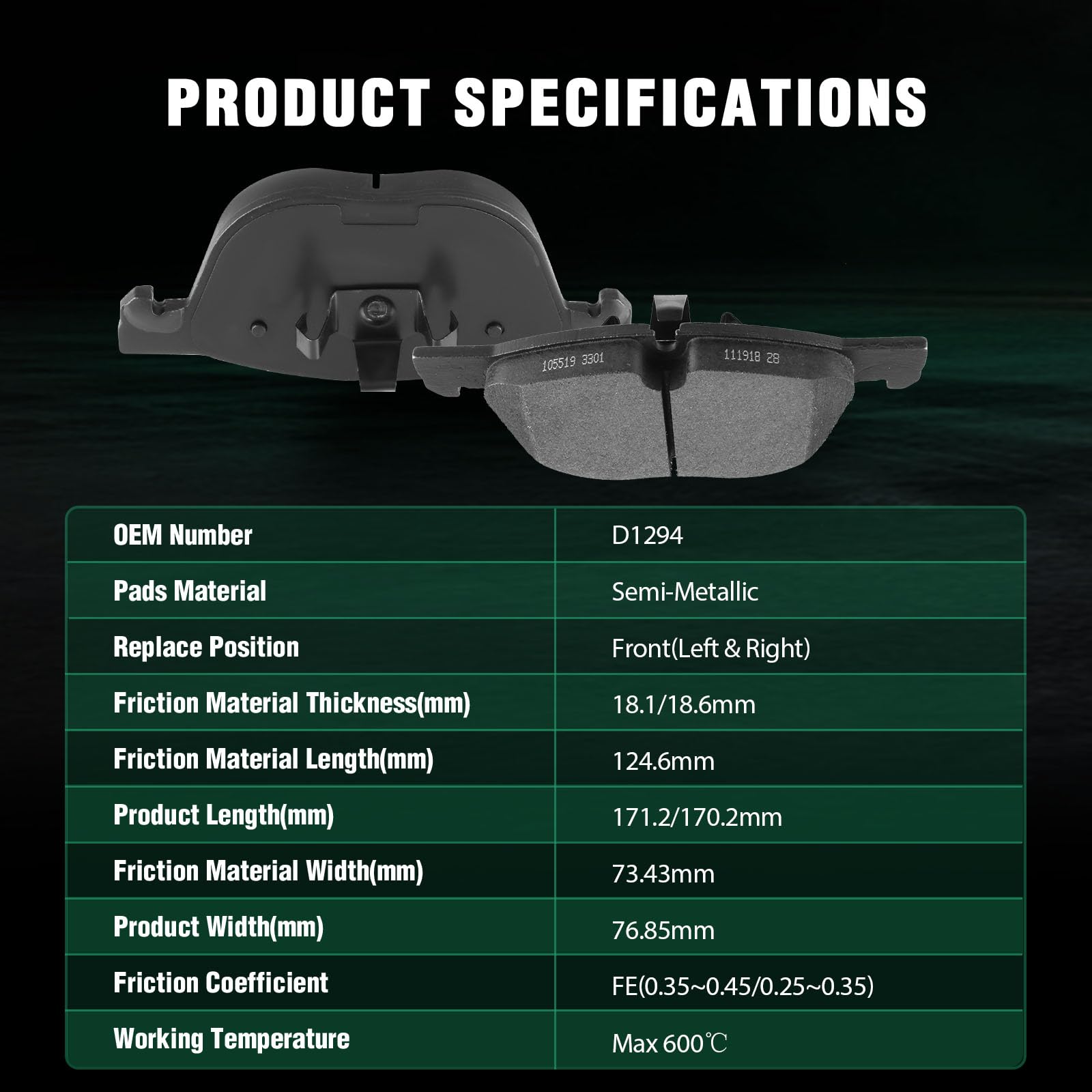 Automuto 4Pcs Front Semi-Metallic Disc Brake Pads Set D1294 For Bmw X4 2016-2017, X5 2007-2017, X6 2008-2017