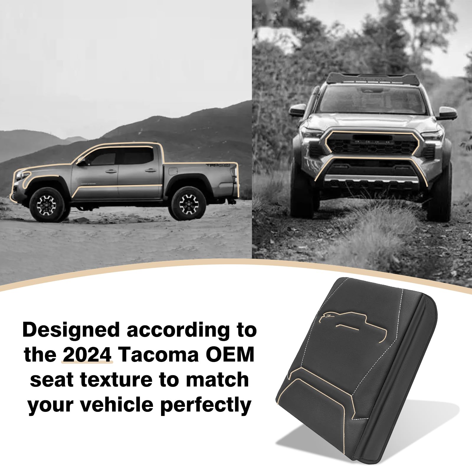Muslogy Center Console Armrest Cover Compatible With 2024+ Toyota Tacoma 2025+ 4Runner Accessories Armrest Lid Protector Vegan L