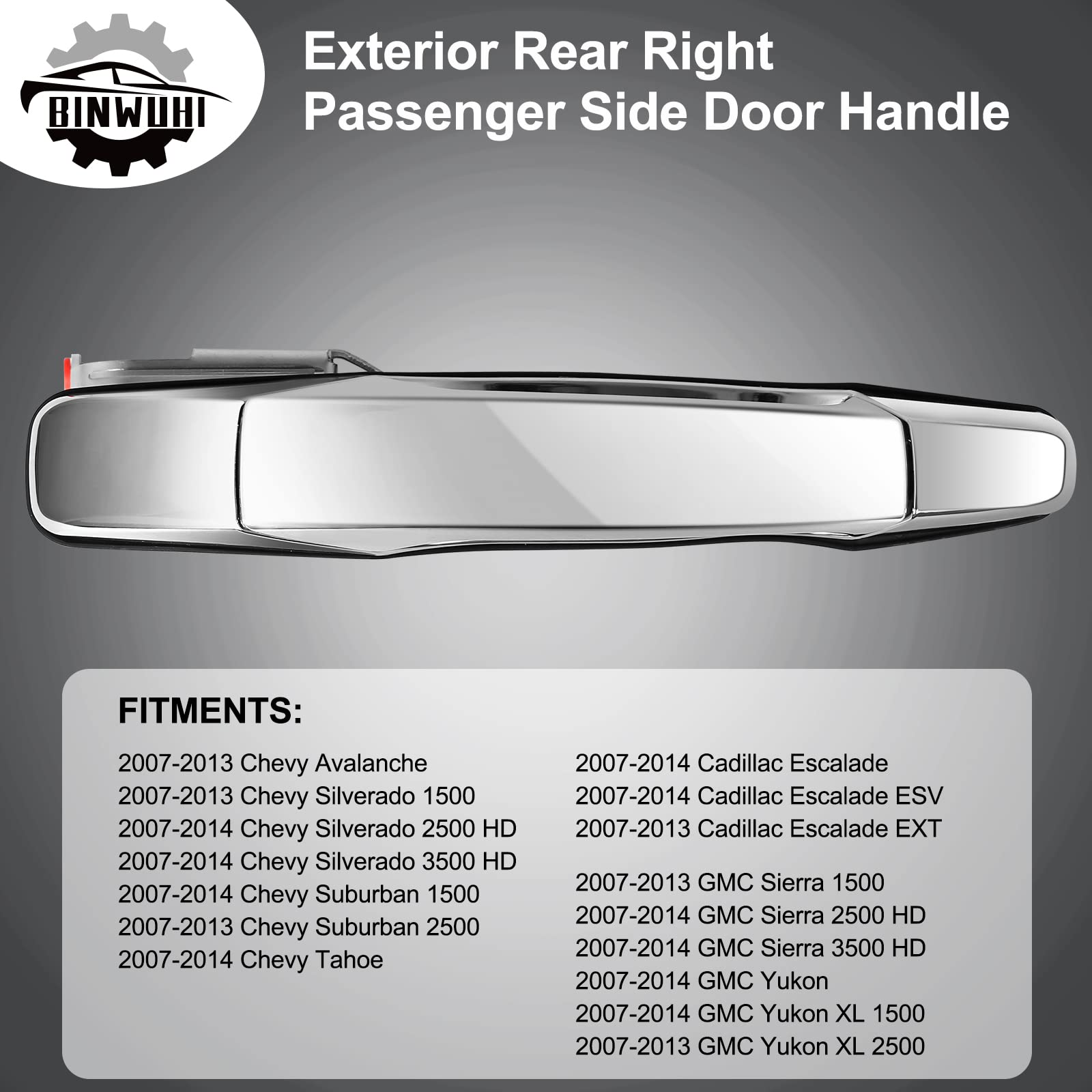 Exterior Rear Right Door Handle Passenger Side Compatible With 2007-2013 Chevrolet Chevy Silverado Tahoe Avalanche Suburban, Gmc