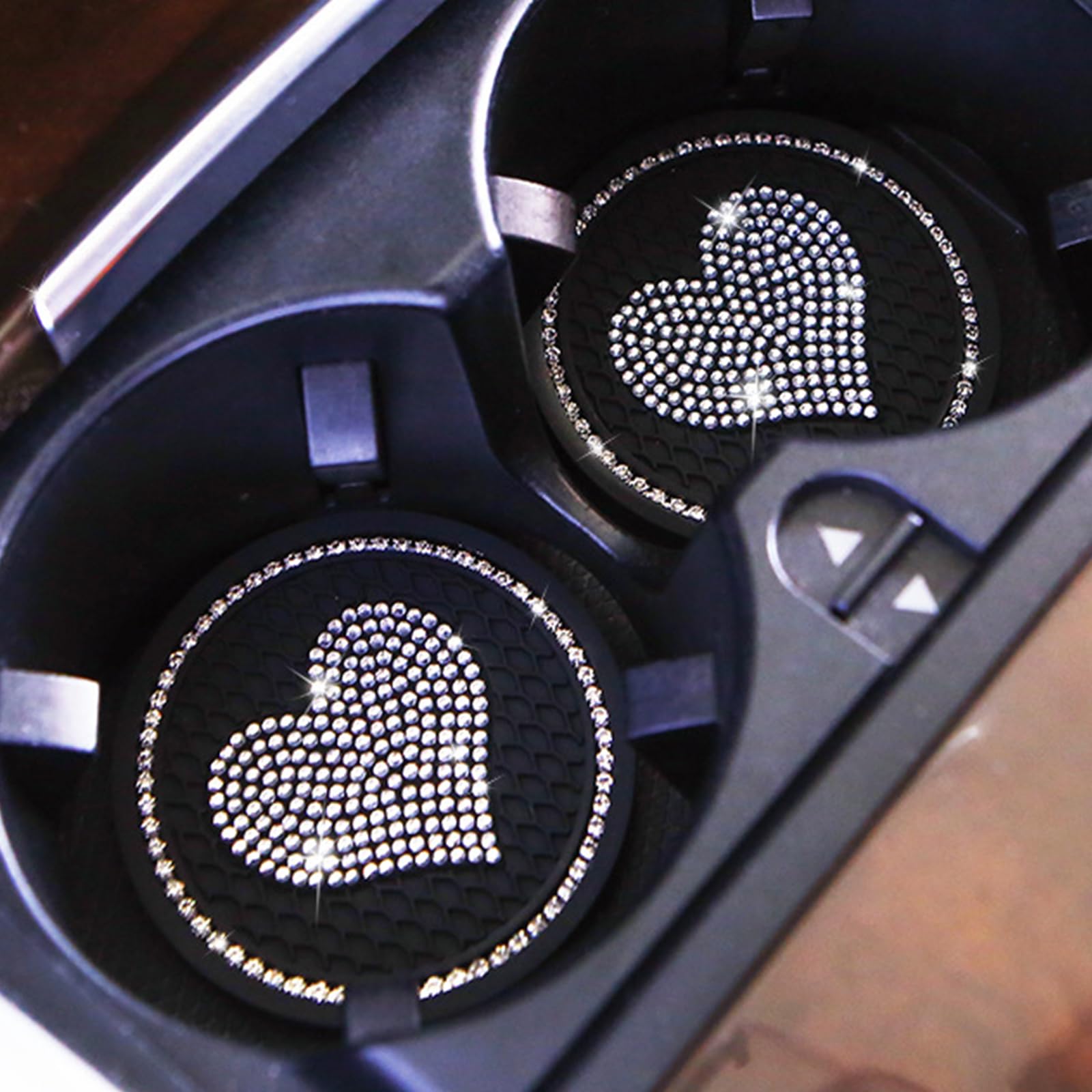 Bling Cup Holder Insert Coaster- 2.75 Inch Silicone Anti-Slip Shockproof, Universal Fashion Car Interior Accessories For Women (