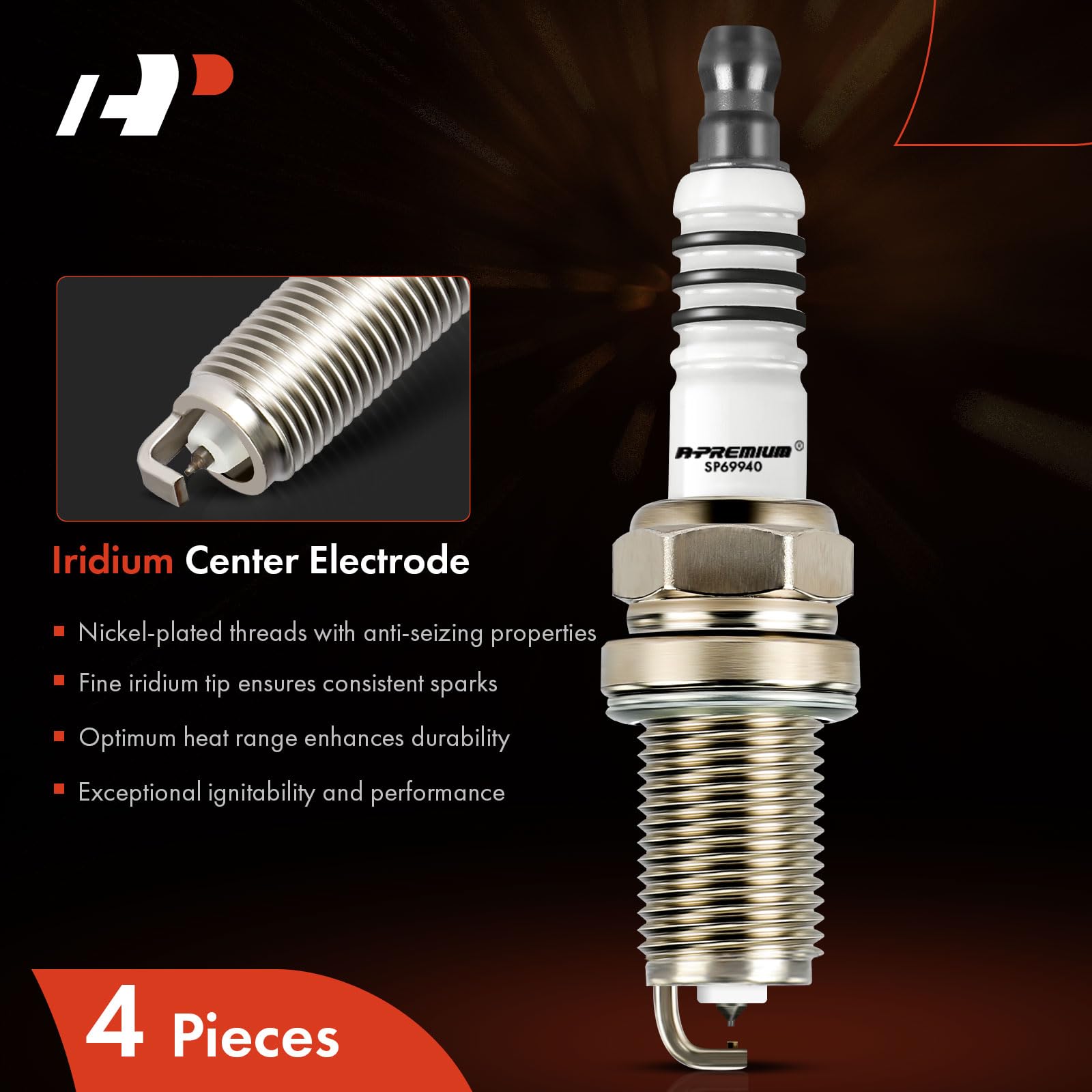 A-Premium Iridium Platinum Spark Plugs Compatible With Honda Cr-V Crv 2002-2009, Civic 2002-2005, Accord 2003-2007, Element 2003