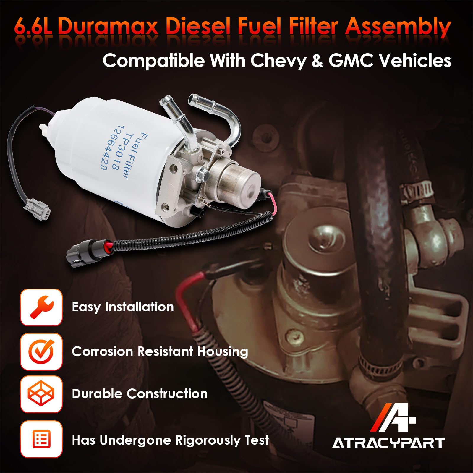 6.6L Duramax Diesel Fuel Filter with Head AssemblyReplacement For 2005-2012 Chevy Silverado GMC Sierra 2500 HD 3500 HD with Wate