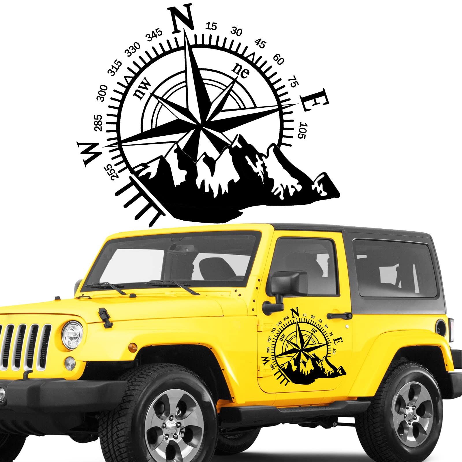 Fochutech Car Decals Compass with Mountain Hood Stickers Waterproof Vinyl Hood Decals Car Side Decals and Graphics Compass Hood 