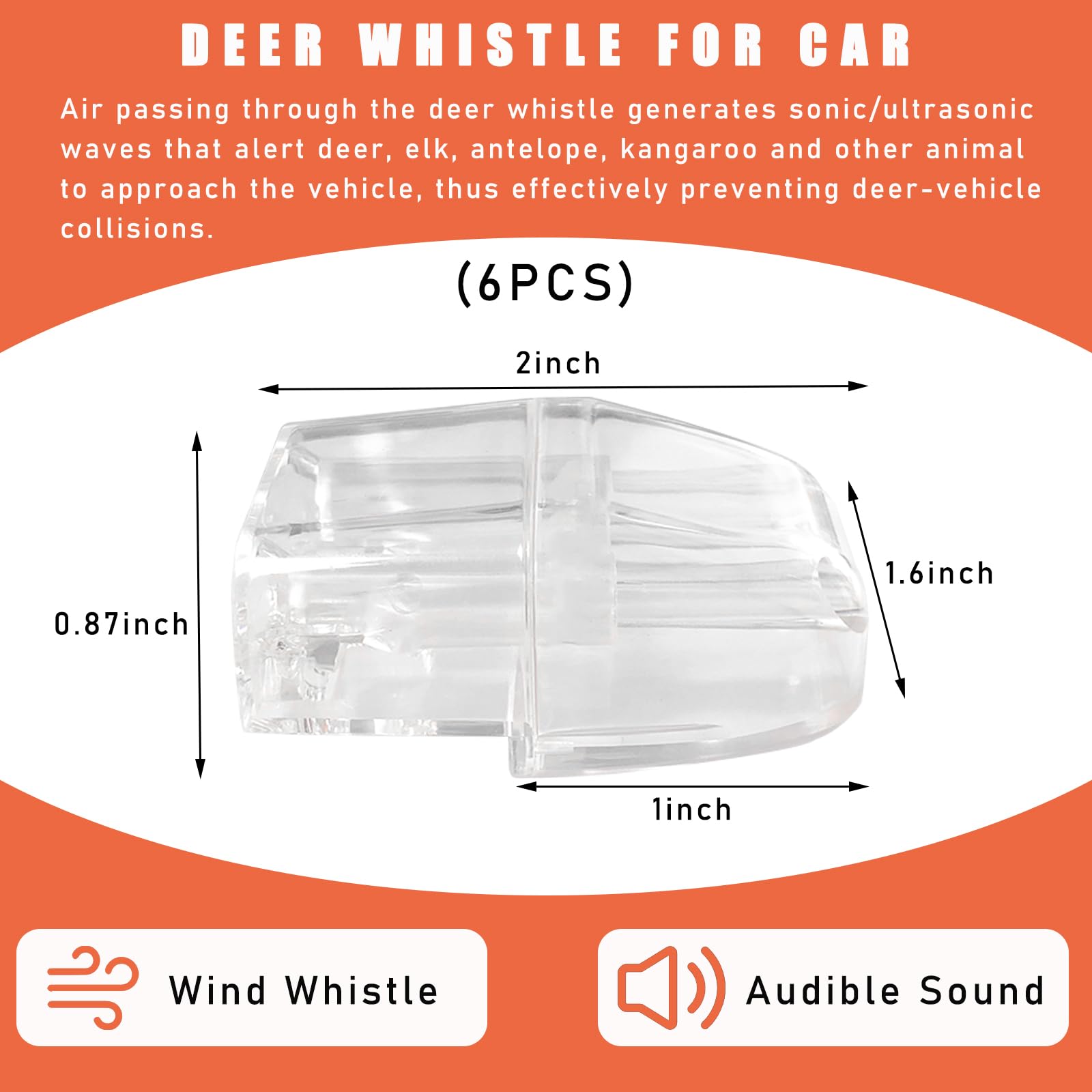 Dickno 6 PCS Deer Whistles for Car, Automotive Deer Warning Whistle Devices, Animal Warning Devices Avoids Collision, Universal