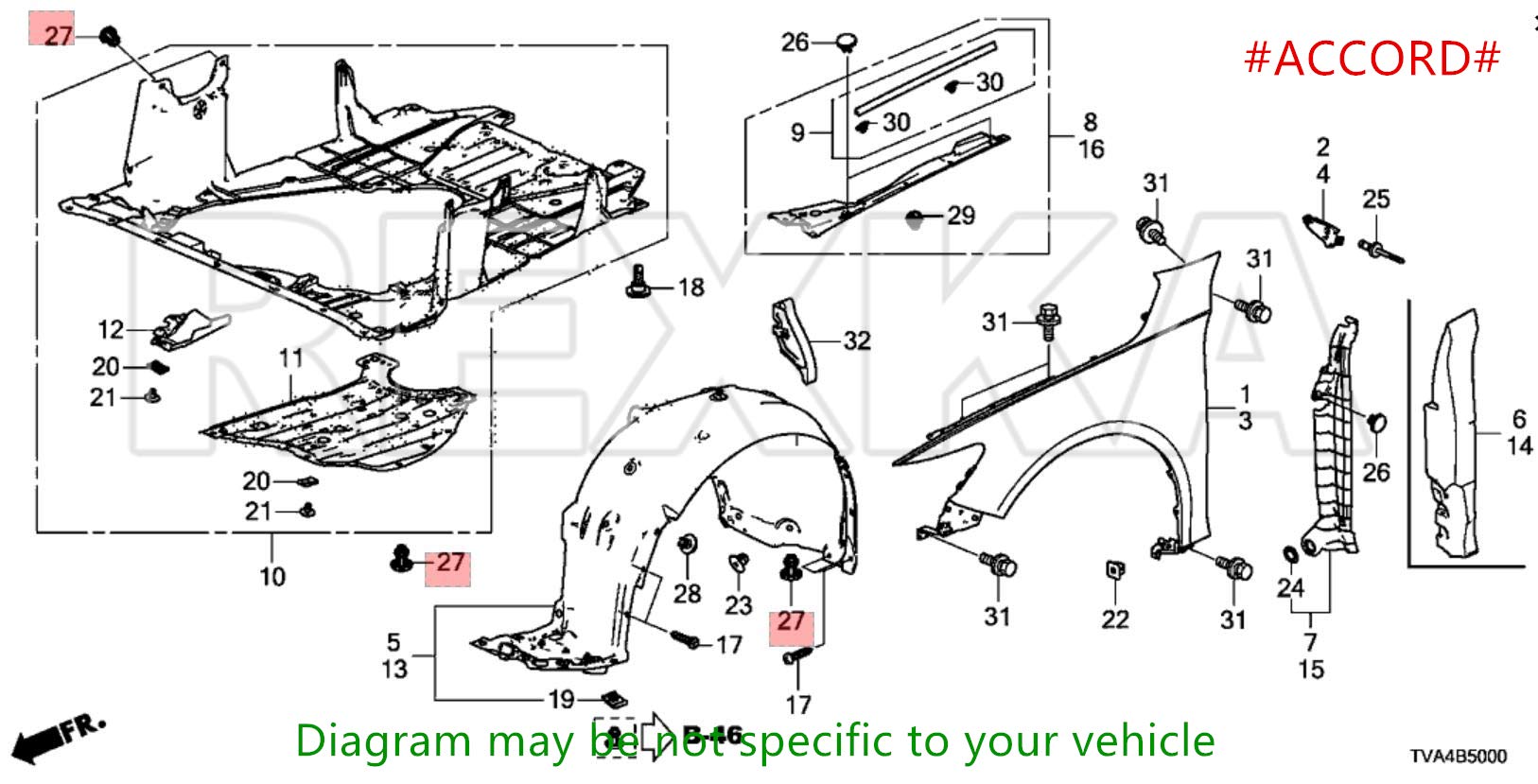 Rexka 30Pcs Rear Front Bumper Cover Fender Grille Under Cover Push-Type Retainer Clip Fastener Rivet 91505-Tm8-003 For Honda Acu
