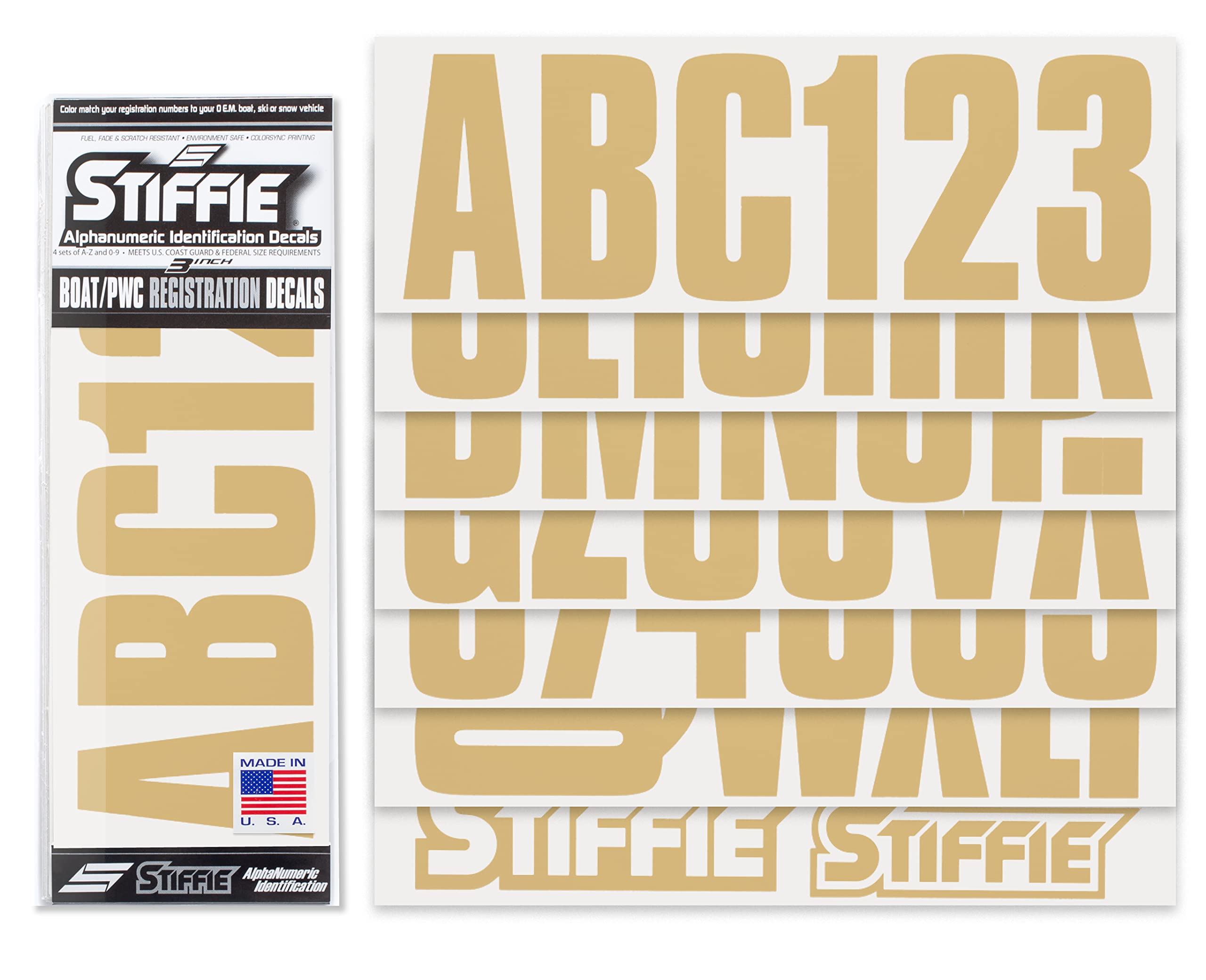 STIFFIE Uniline Tan 3 ID Kit Alpha-Numeric Registration Identification Numbers Stickers Decals for Boats & Personal Watercraft