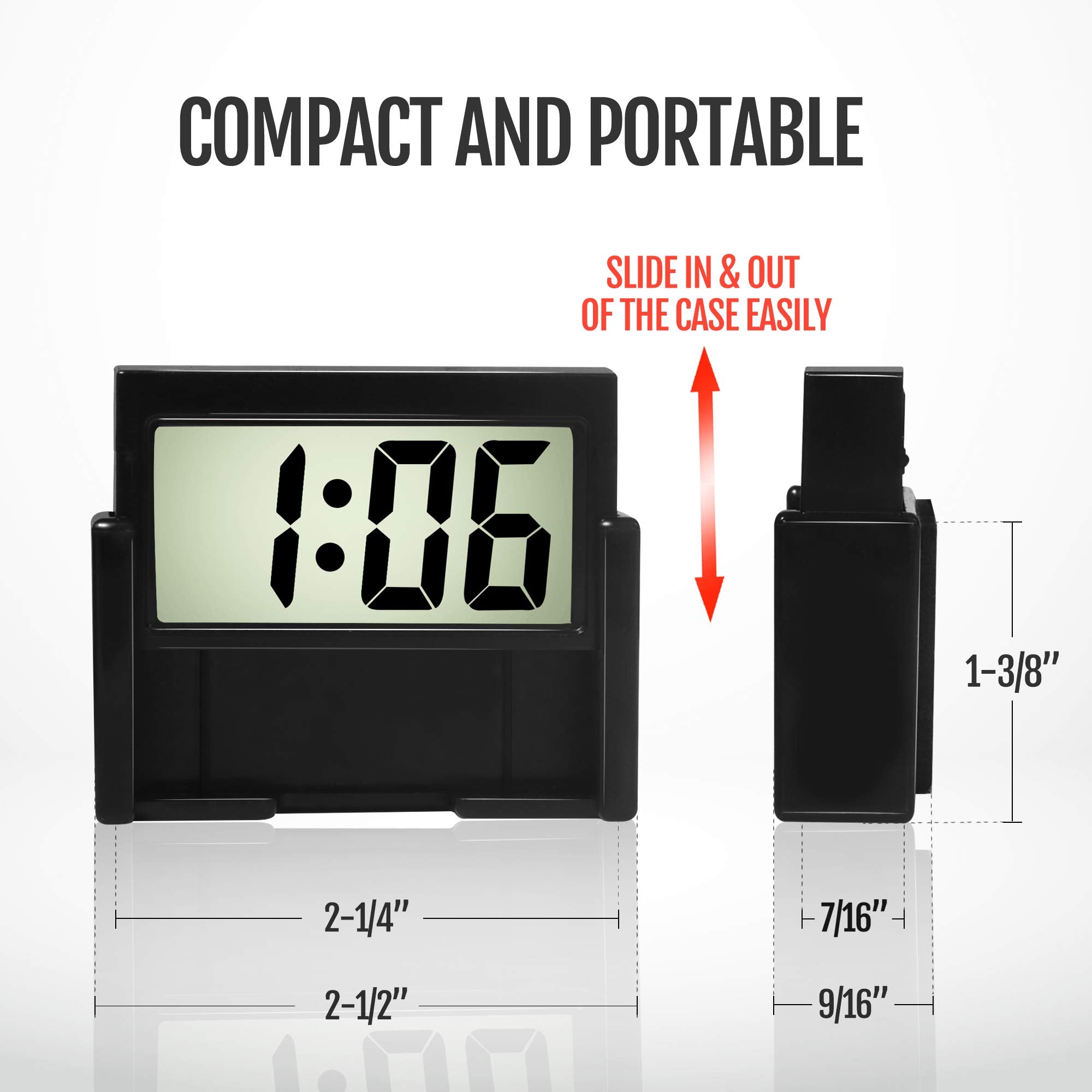 Betus Car Dashboard Digital Clock - Vehicle Adhesive Clock With Jumbo Lcd Time & Day Display - Mini Automotive Stick On Watch Fo