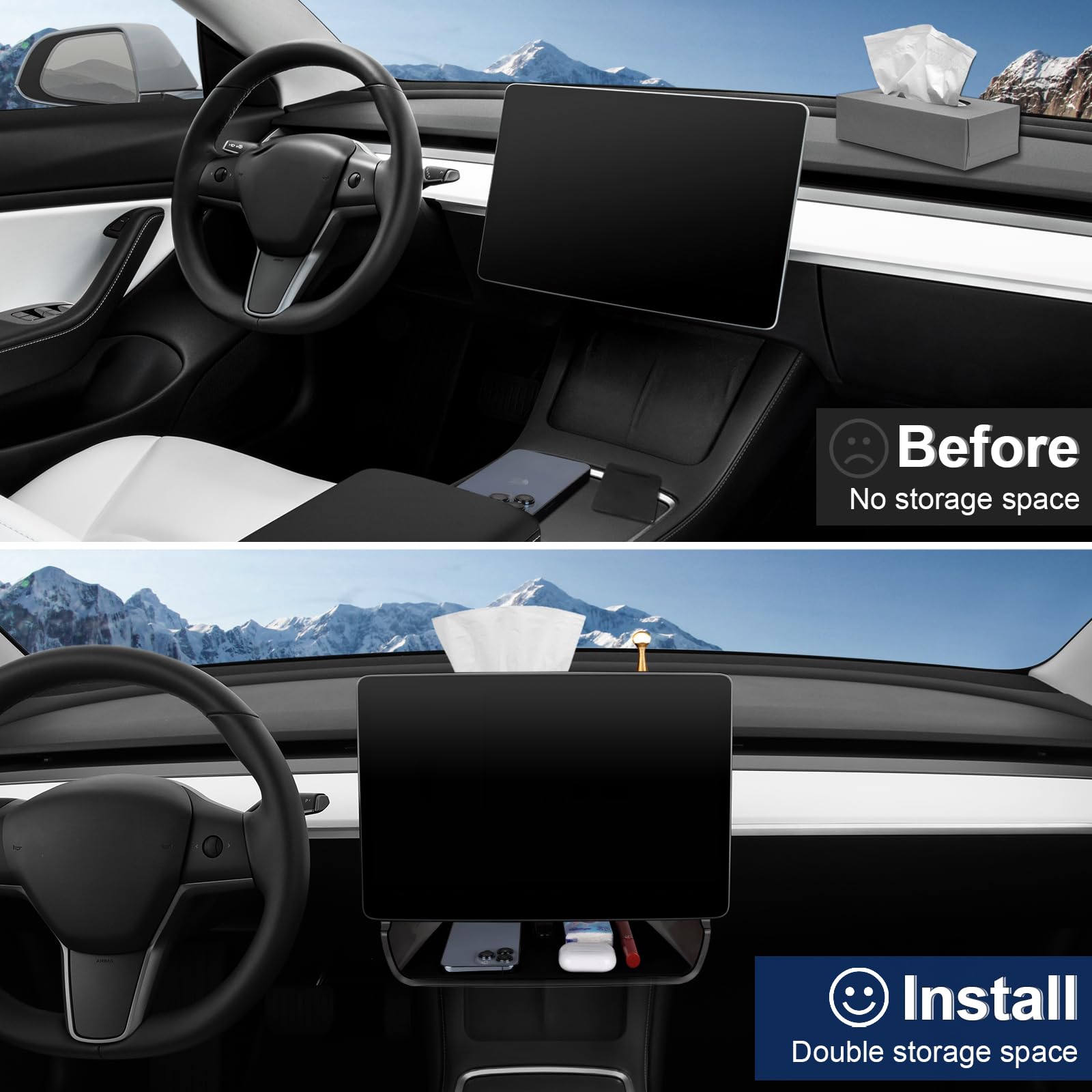 Xintuo Tesla Model 3 Model Y Center Console Organizer Tray 1Pc Under Screen Storage Organizer Box 1Pc Behind Screen Tray Compatible With Tesla Model 3 Model Y Accessories 2023 2022 2021