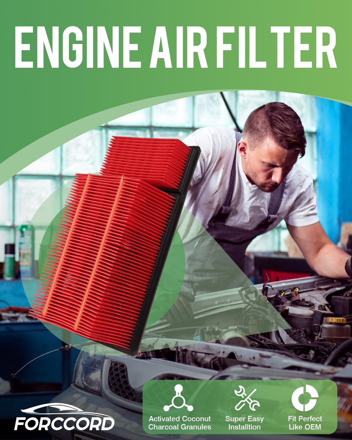 Forccord 2-Pack Engine Air Filter Fits For Ford F-250 F-350 F-450 F-550 F650 F750 Coachmen Encore Air Filter Replacement Bc3Z960