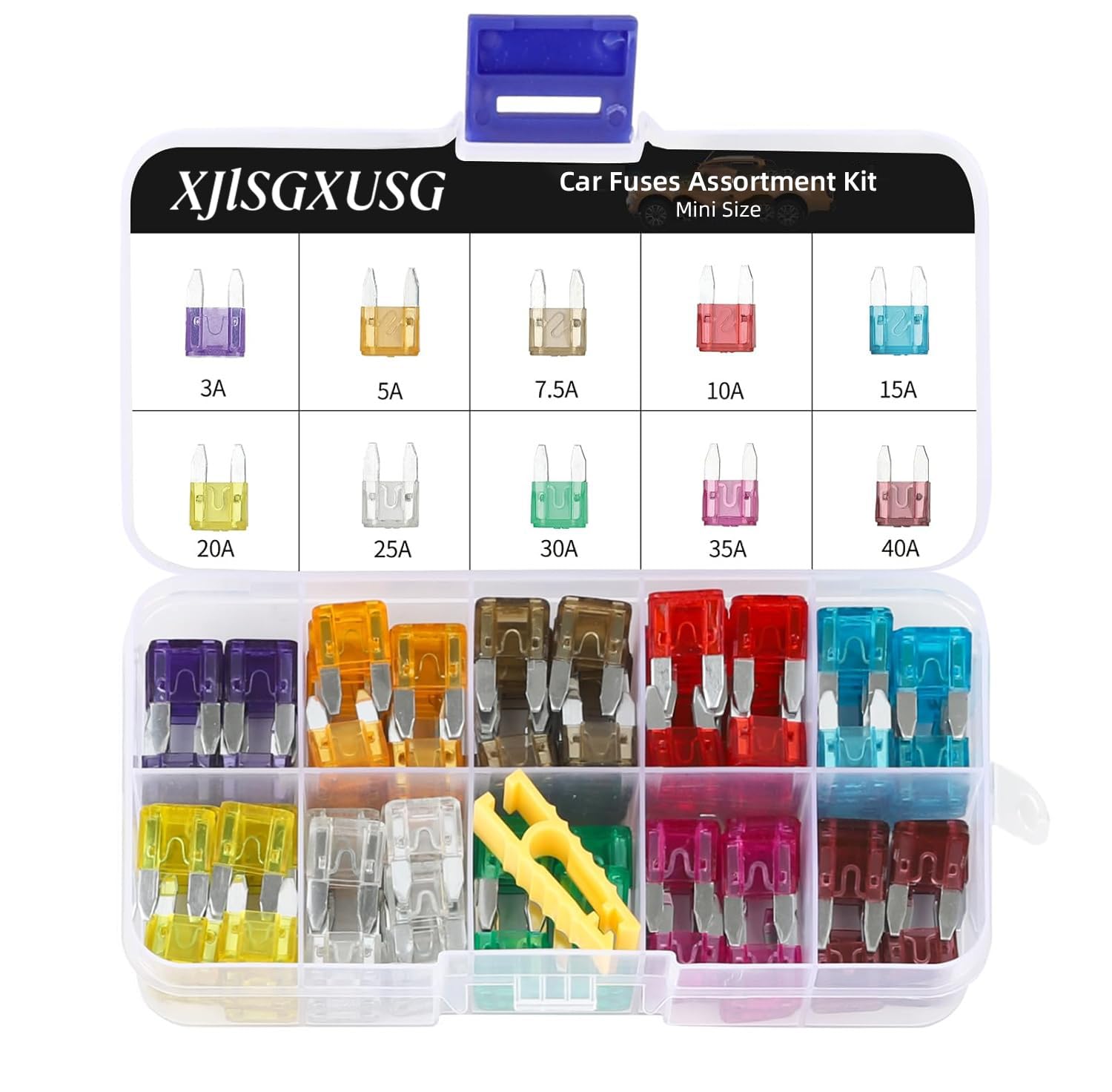 Xjlsgxusg 130 Pcs Mini Fuses Kit, Blade Fuse Assortment Kit(3A/5A/7.5A/10A/15A/20A/25A/30A/35A/40A) (With Puller Tool) For Car,
