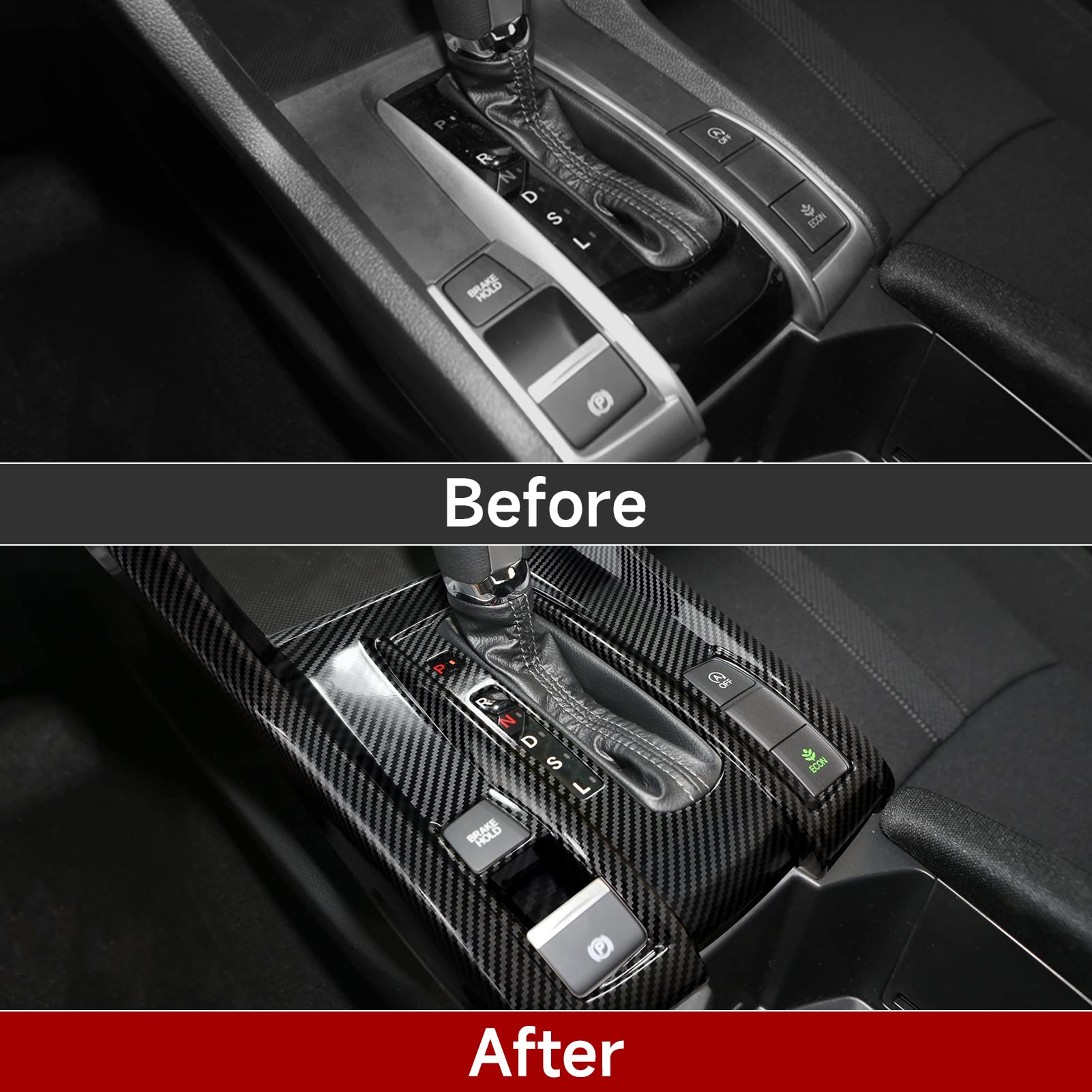 BRMYL Gear Shift Panel Frame Decals for 10th Gen Honda Civic 2016 2017 2018 2019 2020 2021 Accessories ABS Carbon Fiber Stickers