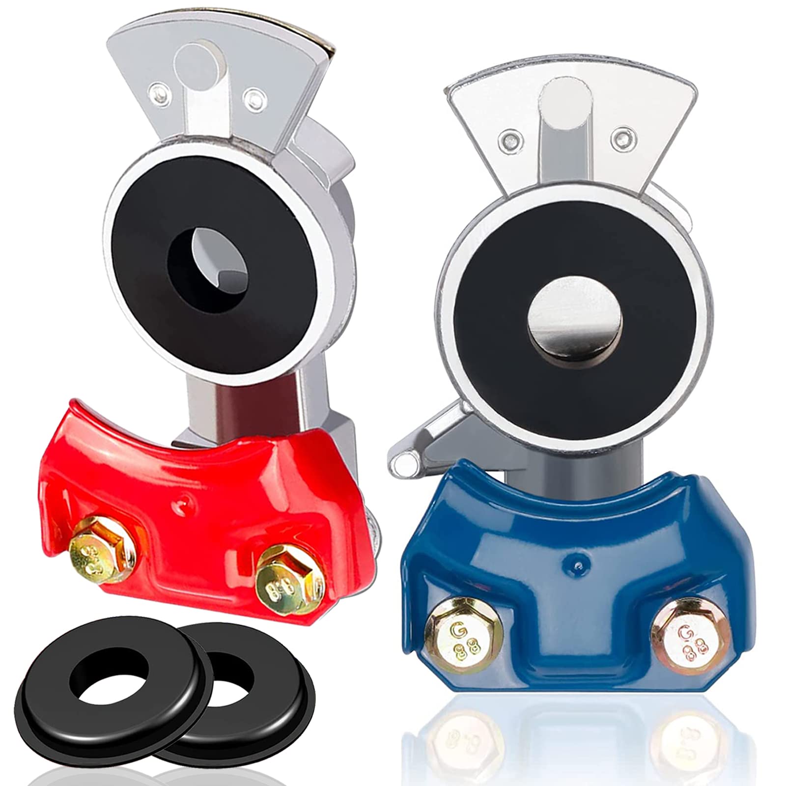 Kootans 1 Pair Aluminum Glad Hands With Glad Hand Seals Universal Red Blue Emergency & Service Gladhand Kit For Semi Truck Trail