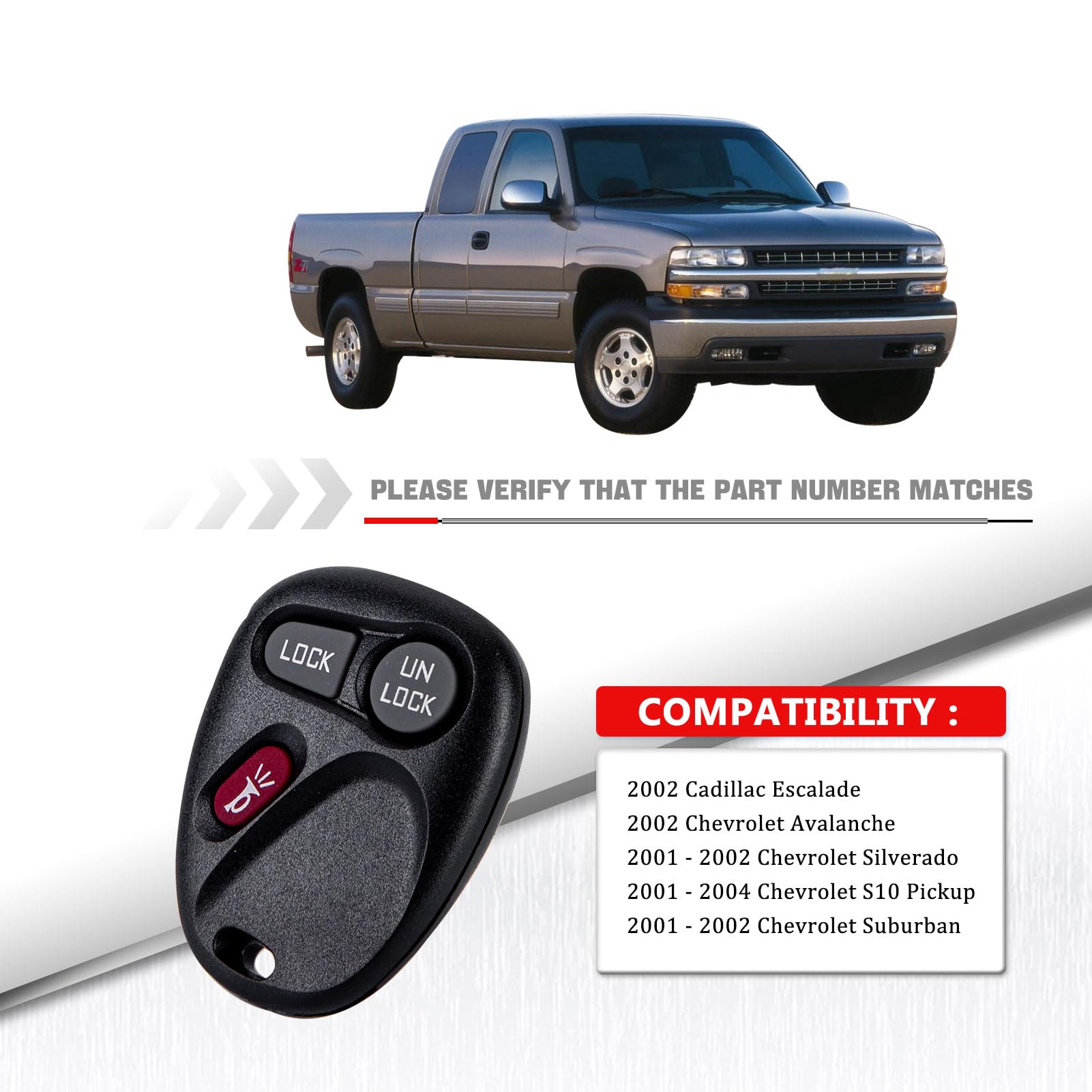 Bestkeys Keyless Entry Car Key Fob Vehicles That Use Koblear1Xt 15042968 Fit For 2001 - 2002 Tahoe Sierra Suburban Silverado Yuk