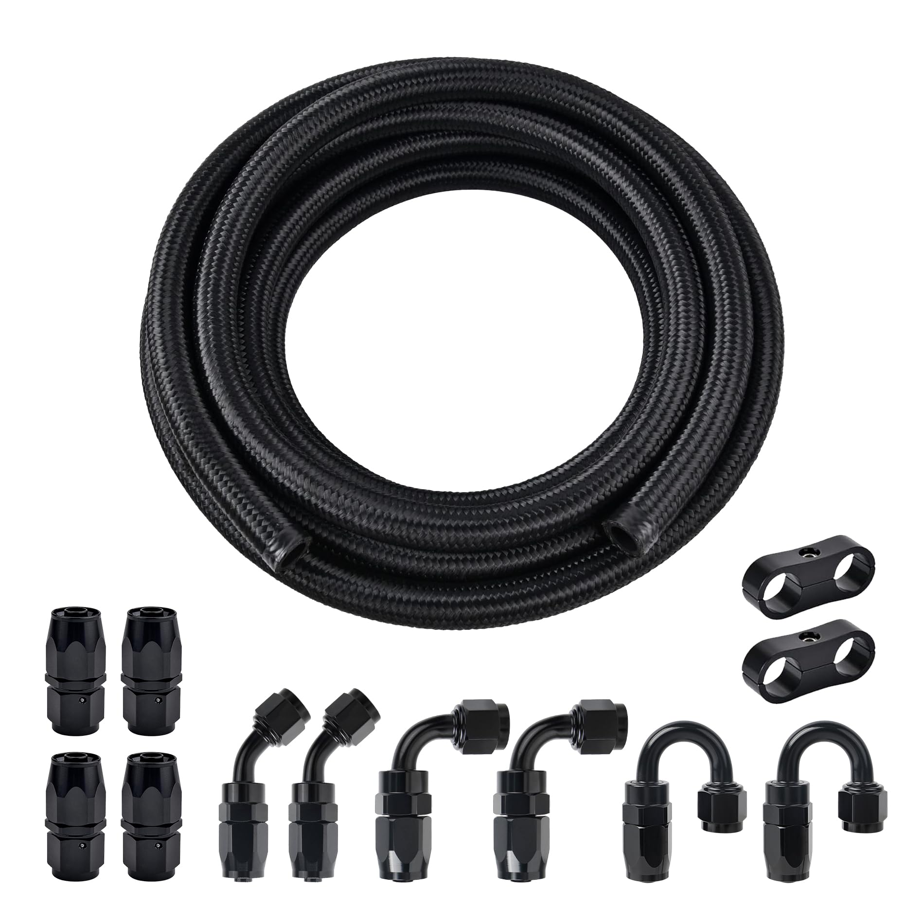 Evil Energy 6An Fuel Line Kit, 6An Nylon Braided Fuel Line Hose Fitting Kit Cpe 20Ft Black(0.34Inch Id)