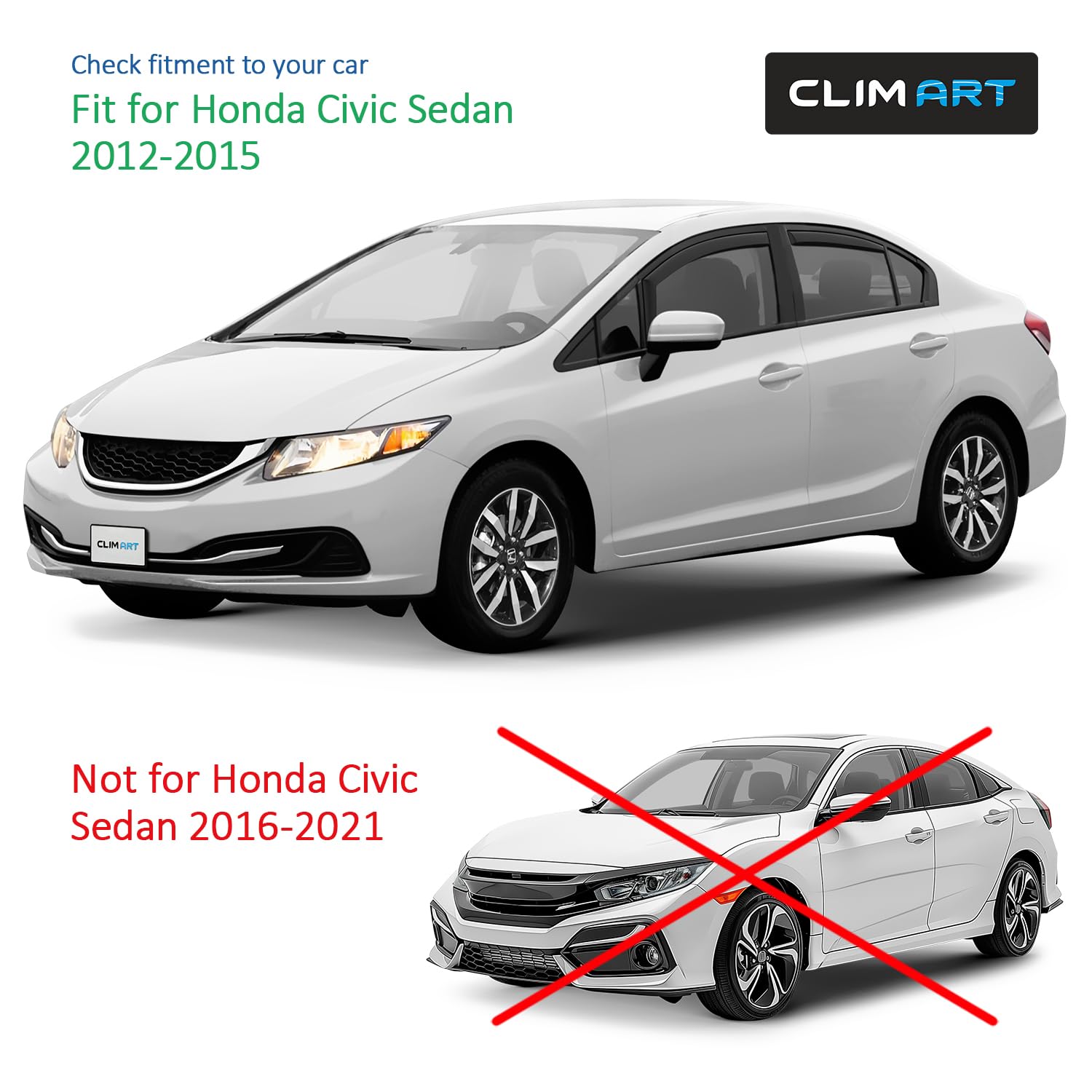 Clim Art In-Channel Incredibly Durable Rain Guards For Honda Civic 2012-2015 Sedan, Original Window Deflectors, Vent Window Viso