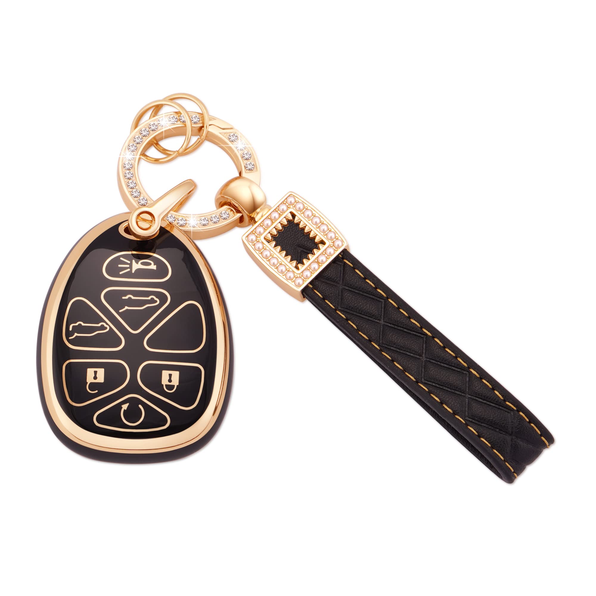 EKALA for Chevy Key Fob Cover with Leather Keychain Lanyard, Soft TPU Keys Case Shell Compatible with Chevy Suburban Traverse Ta