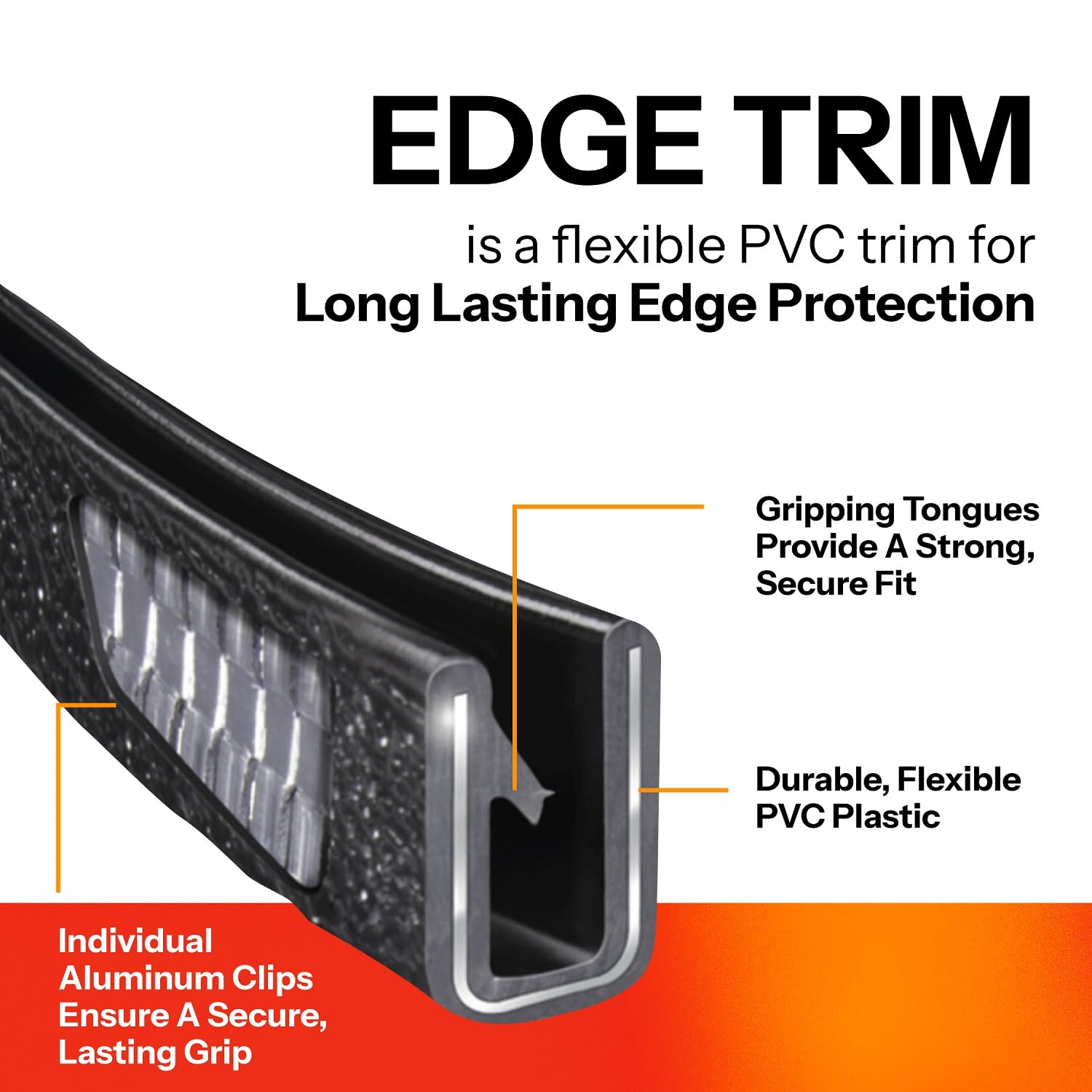Trim-Lok Edge Trim - Fits 1/8Inch Edge, 9/16Inch Leg Length, 250' Length, Black, Pebble Texture - Flexible Pvc Edge Protector Fo