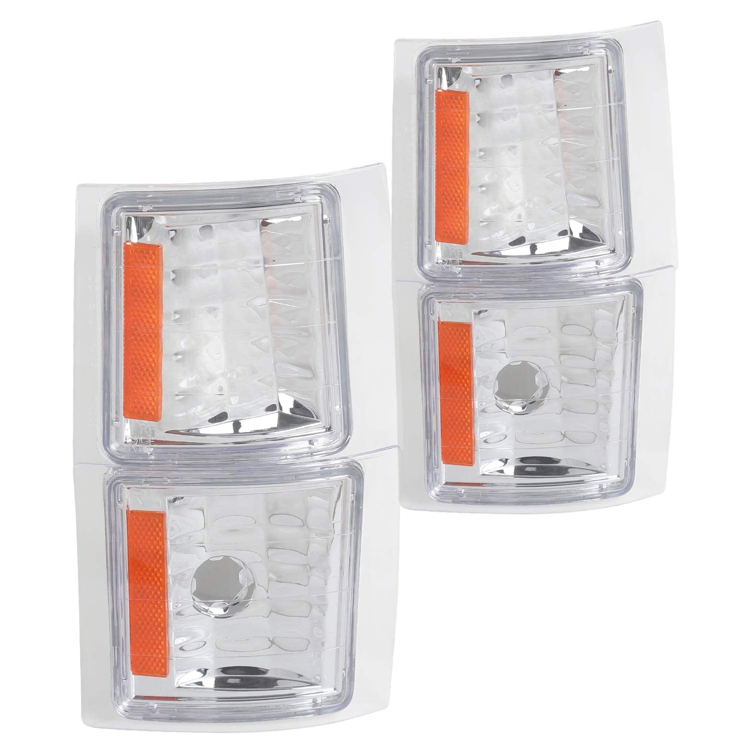 Spec-D Tuning Chrome Housing Clear Lens 4PC Corner Lights Compatible with 1994-1998 Chevrolet Chevy C/K 1500 2500 3500, Silverad