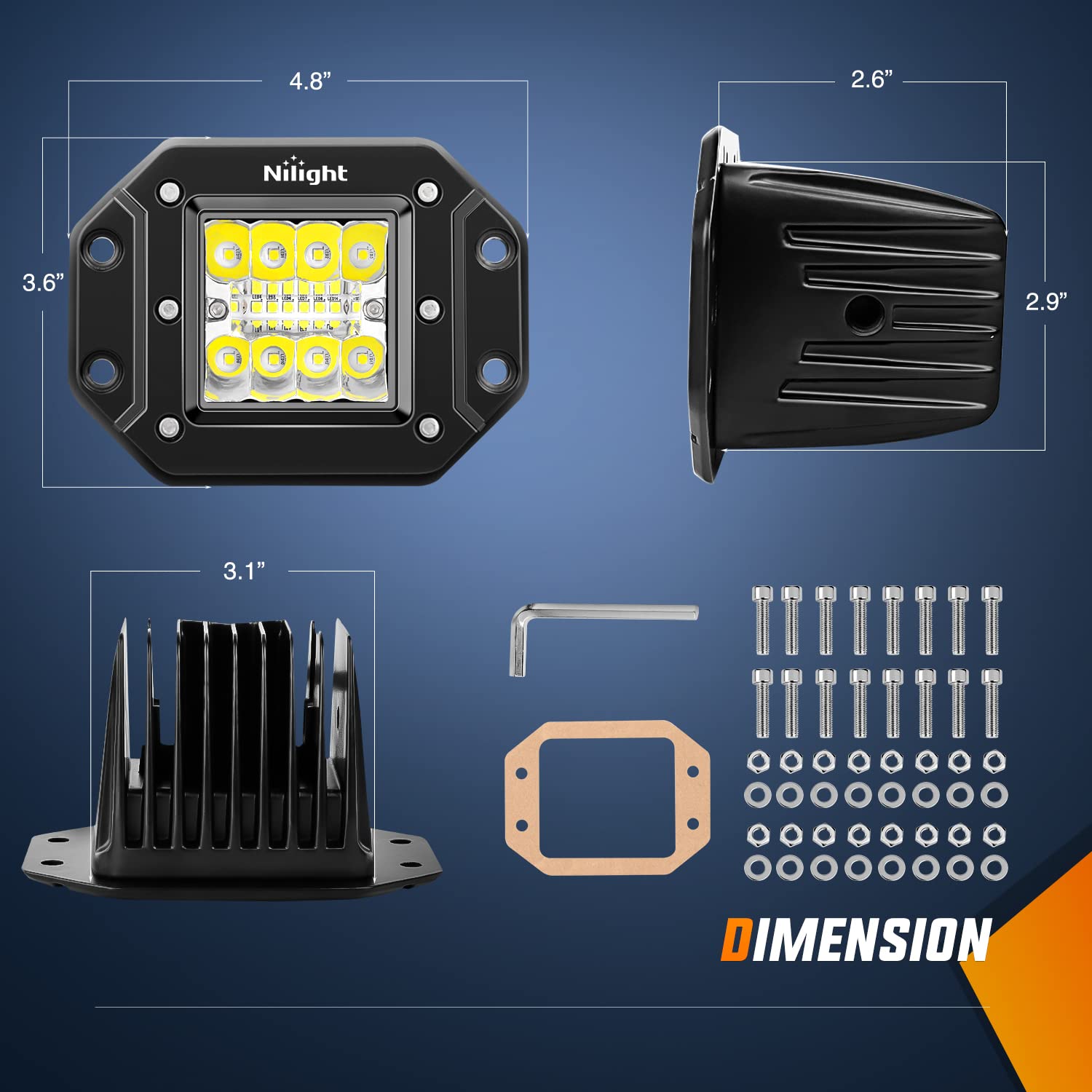 Nilight 4Pcs 42W Flush Mount Led Light Pods - Upgraded Spot Flood Combo Beam Driving, Work, Backup, Reverse, Grill Mount Light F