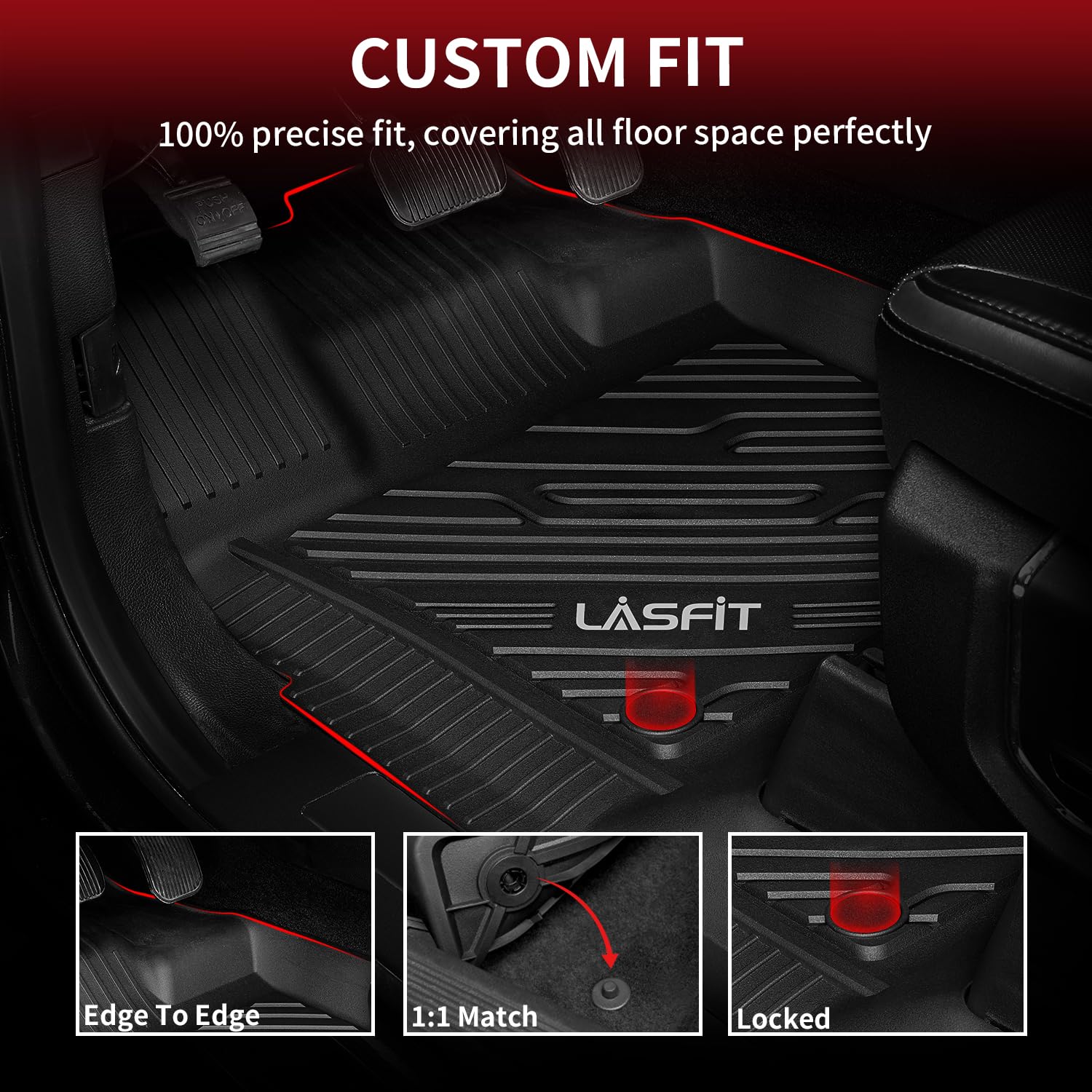 Lasfit Floor Mats For Ford F-150 2015-2025 | F150 Lightning 22-24 Supercrew (Rear With Fold Flat Storage) All Weather Car Liners