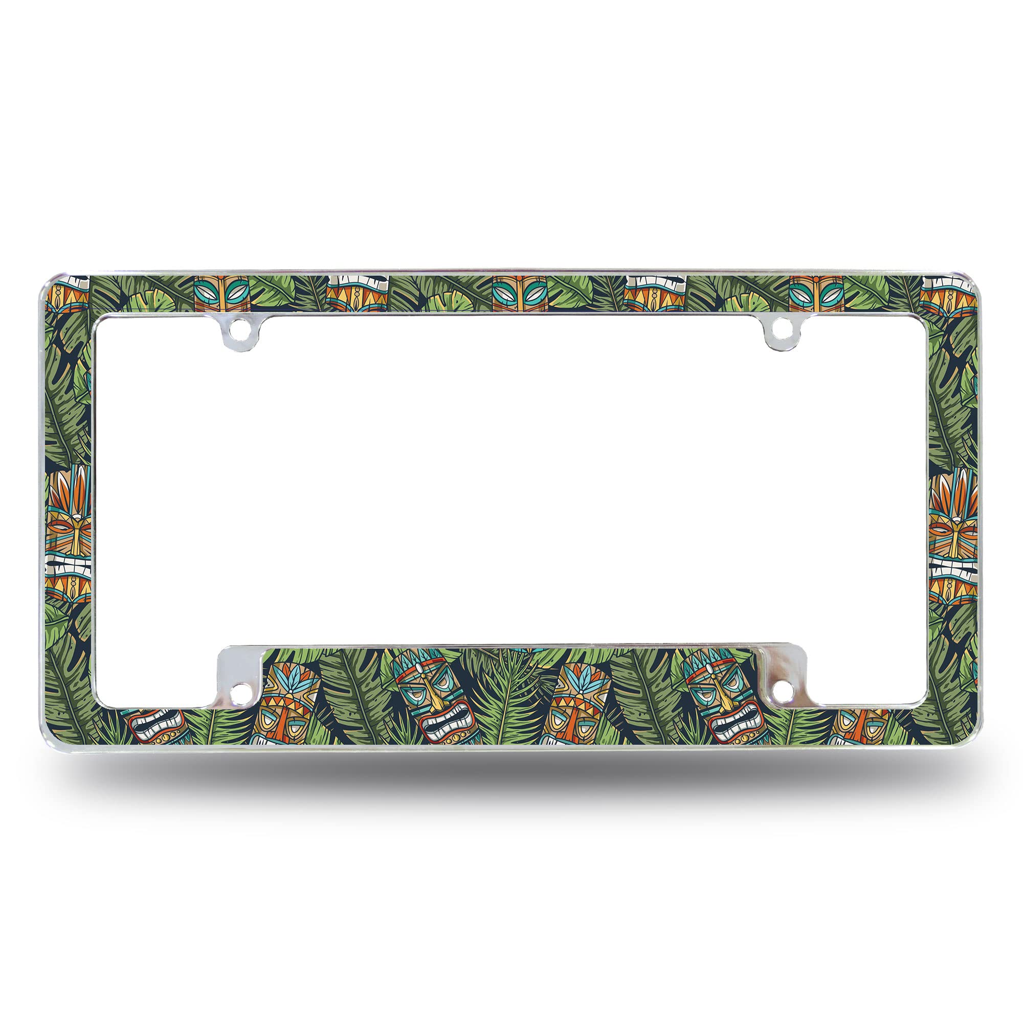 Rico Industries Tiki Pattern All Over Automotive License Plate Frame for Car/Truck/SUV (12 x 6)