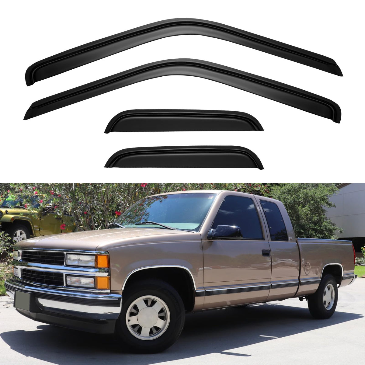 Window Visors Rain Guards for 1988-1999 Chevy/GMC C1500/ C2500/C3500/ K1500/ K2500/ K3500 Extended Cab, Out-Channel Window Vent 