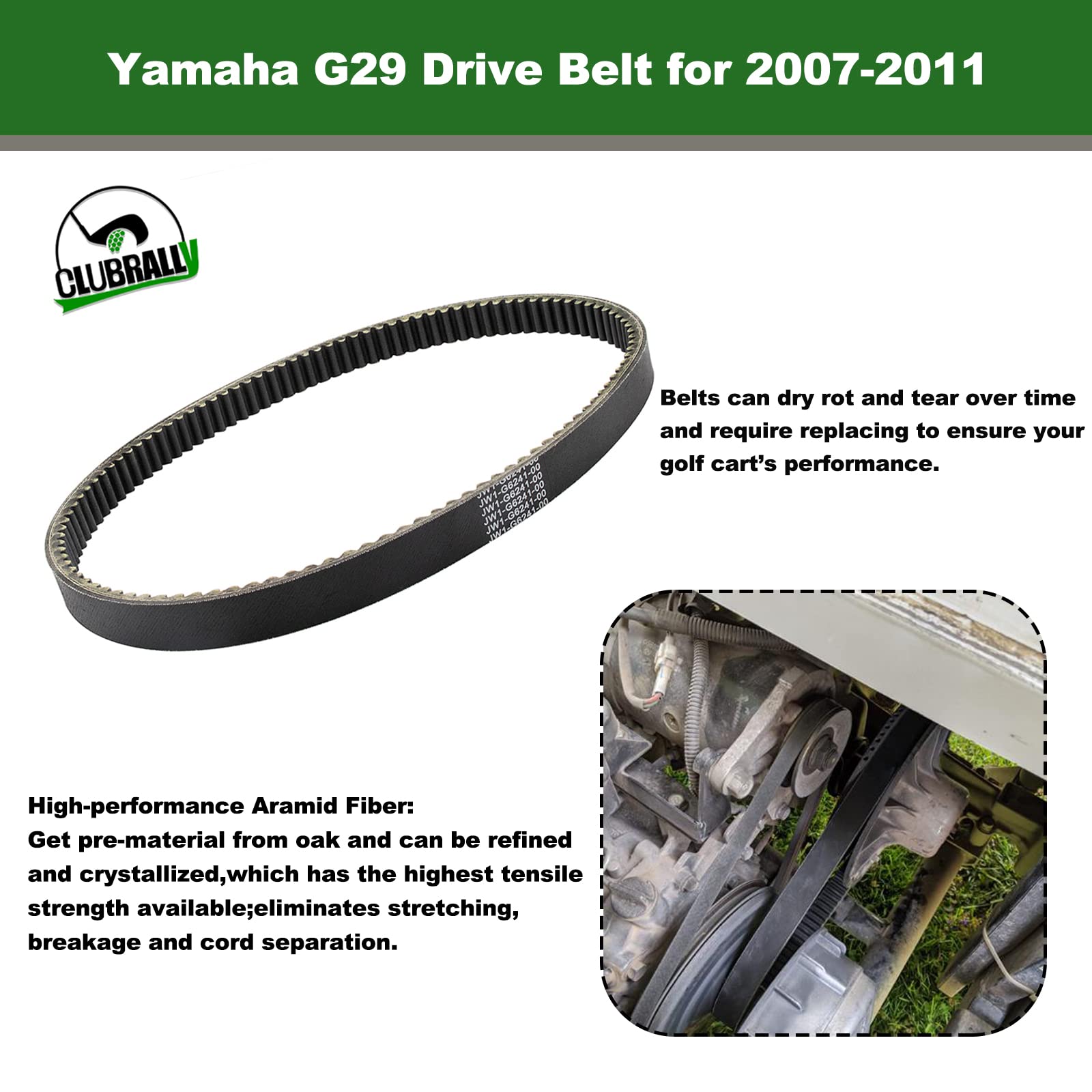 Clubrally Golf Cart Drive Belt Applicable To 2007-2011 Yamaha G29, Oem# Jw1-G6241-00, Jw1-G6241-10