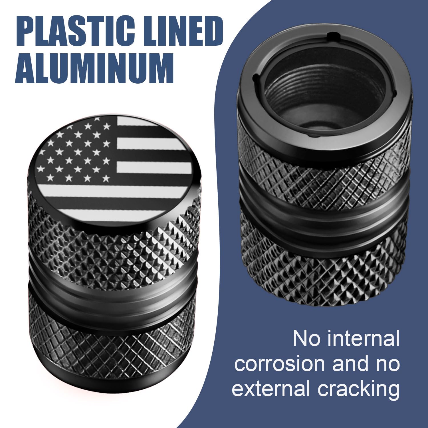 Tire Valve Stem Caps - 4 Pack Anti-Corrosion Premium Anodized Alloy Tyre Air Valve Caps American Flag For Car Suv Bike Black