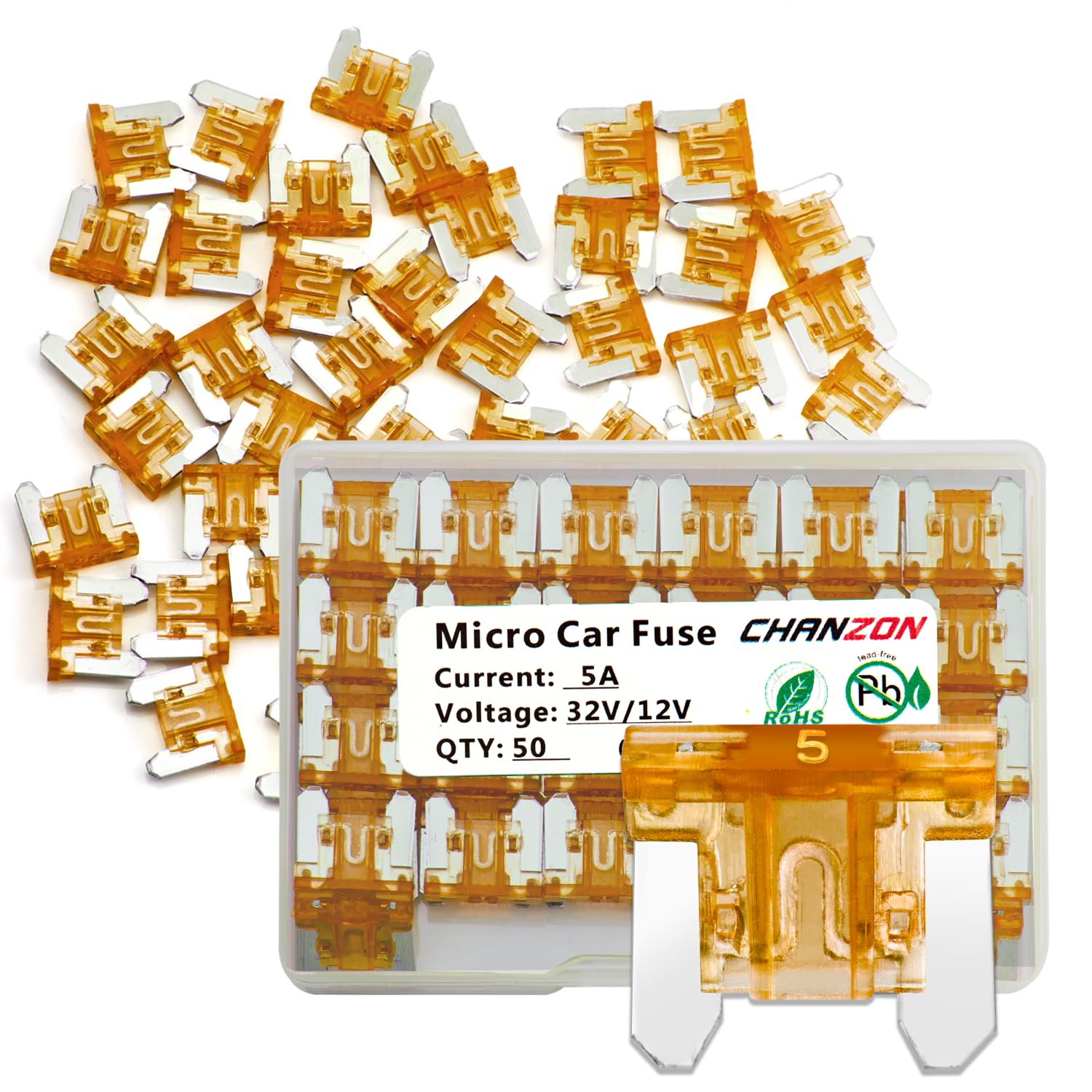 Chanzon 50Pcs 5A Low Profile Mini Micro Blade Fuse 5 Amp 32V Fast Blow Fuses for Automotive Car Truck Vehicle SUV