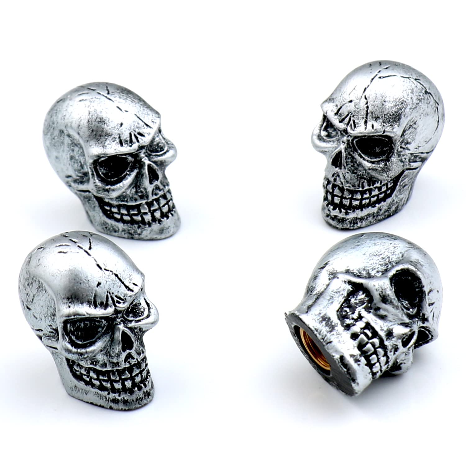 Bashineng Cars Tires Valve Stem Caps Cover Dustproof Cool Skull Head Fit Most Vehicle Suv Bike Trucks Motorcycles 4 Pcs/Set(Silv