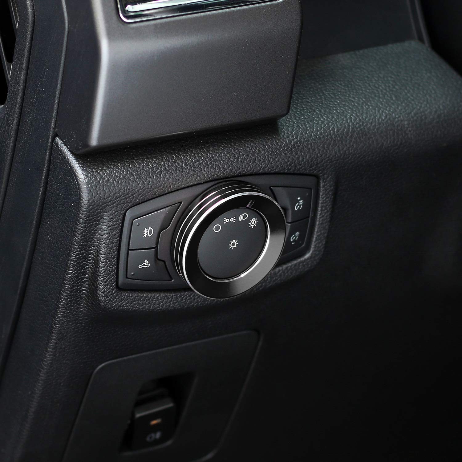 Keptrim For F150 Mustang Headlight Switch Knob Button Trim For Ford F150 Mustang 2015-2020, Black Aluminum, 1Pc