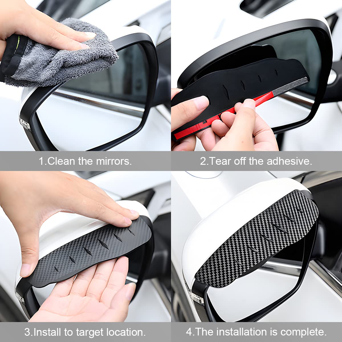 Blilo 2Pcs Smoke Visor Guards For Car Side Mirrors - Waterproof Carbon Fiber Auto Rain Eyebrows For Cars, Trucks And Suvs - Univ