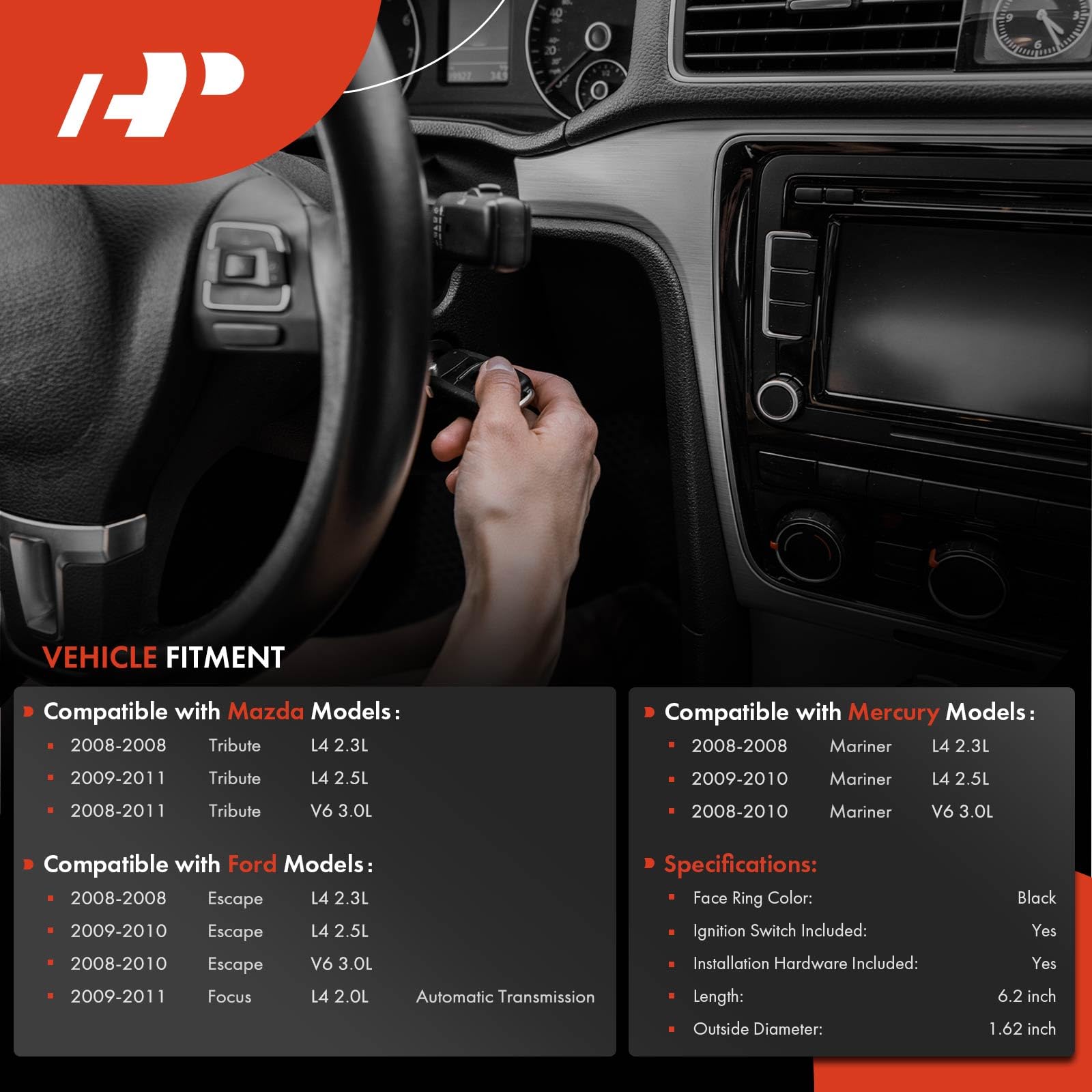 A-Premium Ignition Lock Housing Compatible With Ford Focus 2009-2011 Escape Mercury Mariner 2008-2010 Mazda Tribute 2008-2011
